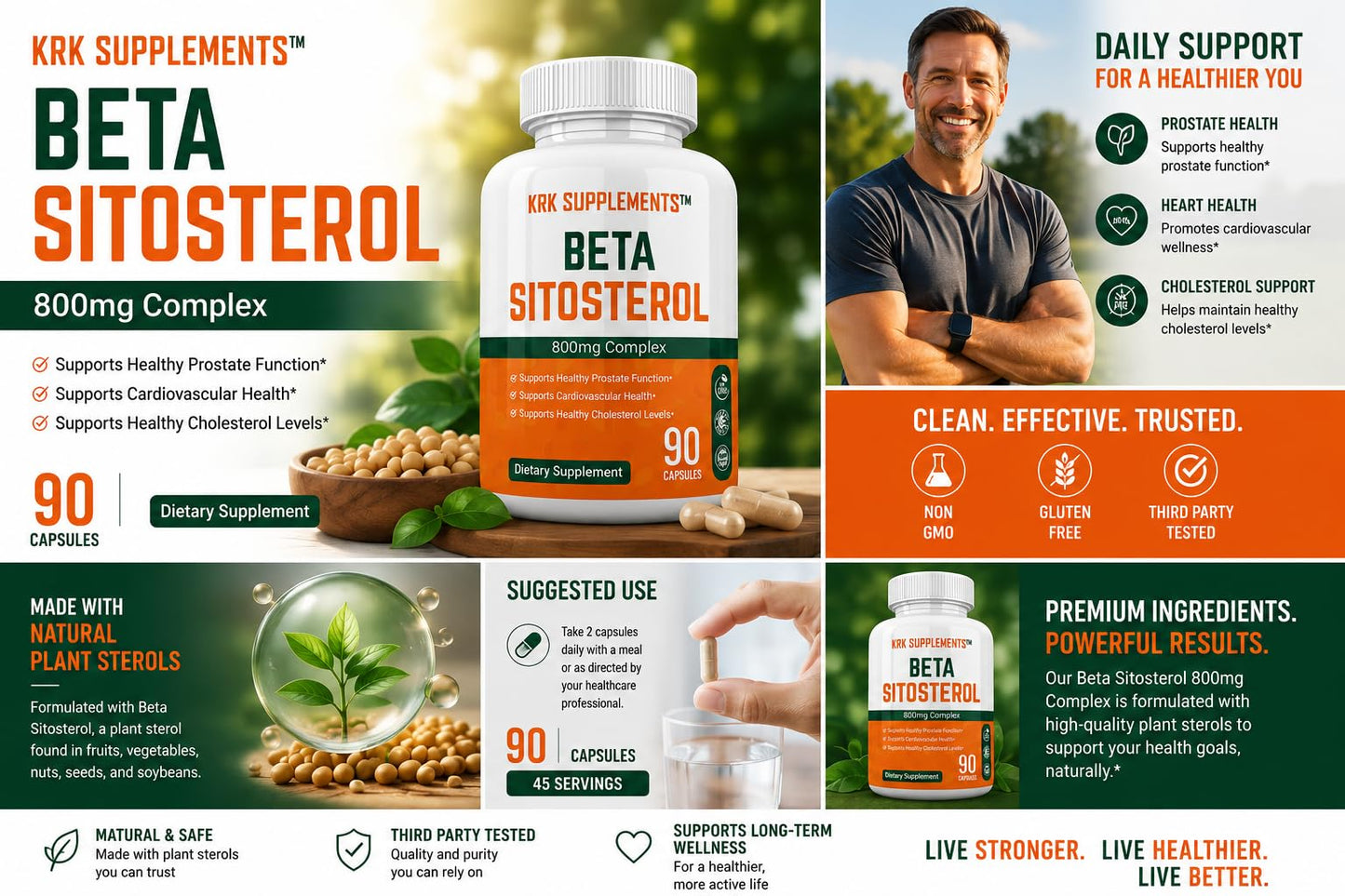 KRK SUPPLEMENTS Beta Sitosterol 800mg Per Serving Prostate Support Capsule, 180 Capsules