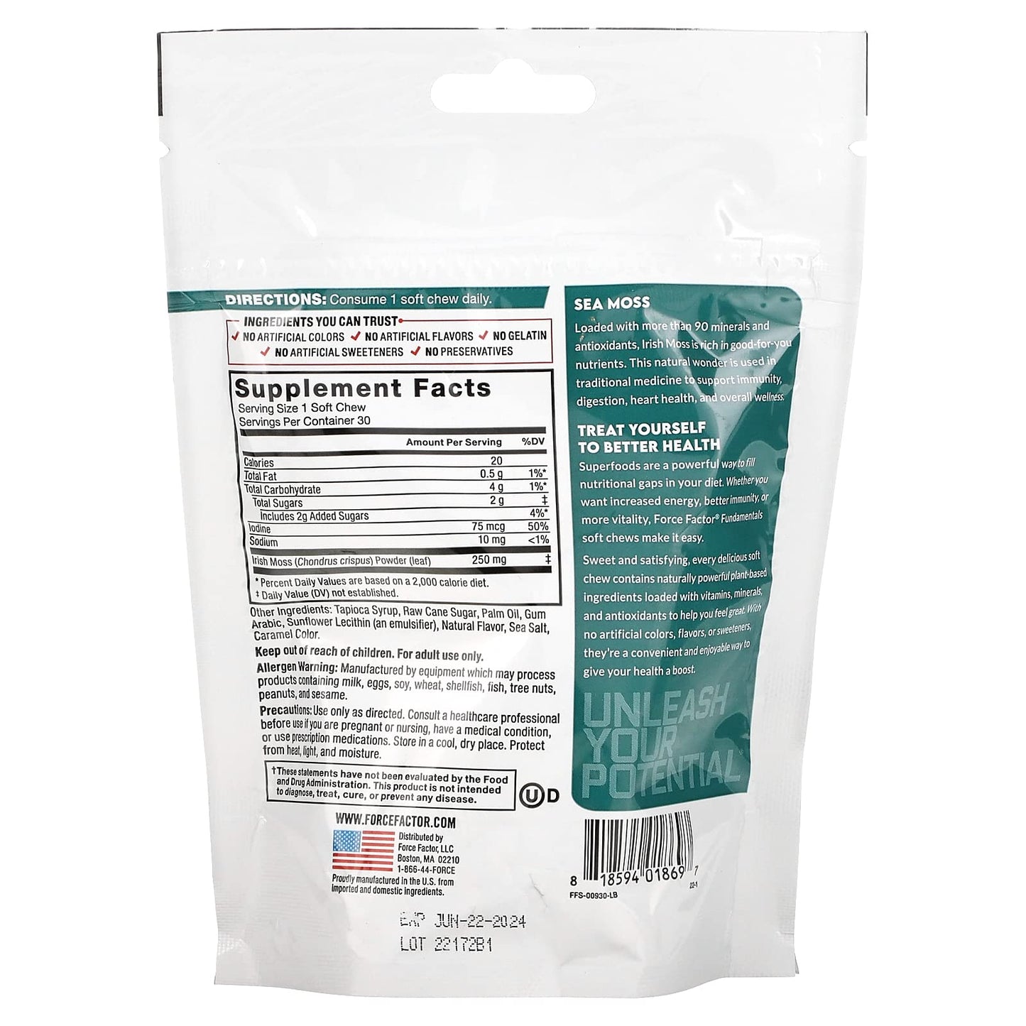 Force Factor Sea Moss Soft Chews, 30 Soft Chews