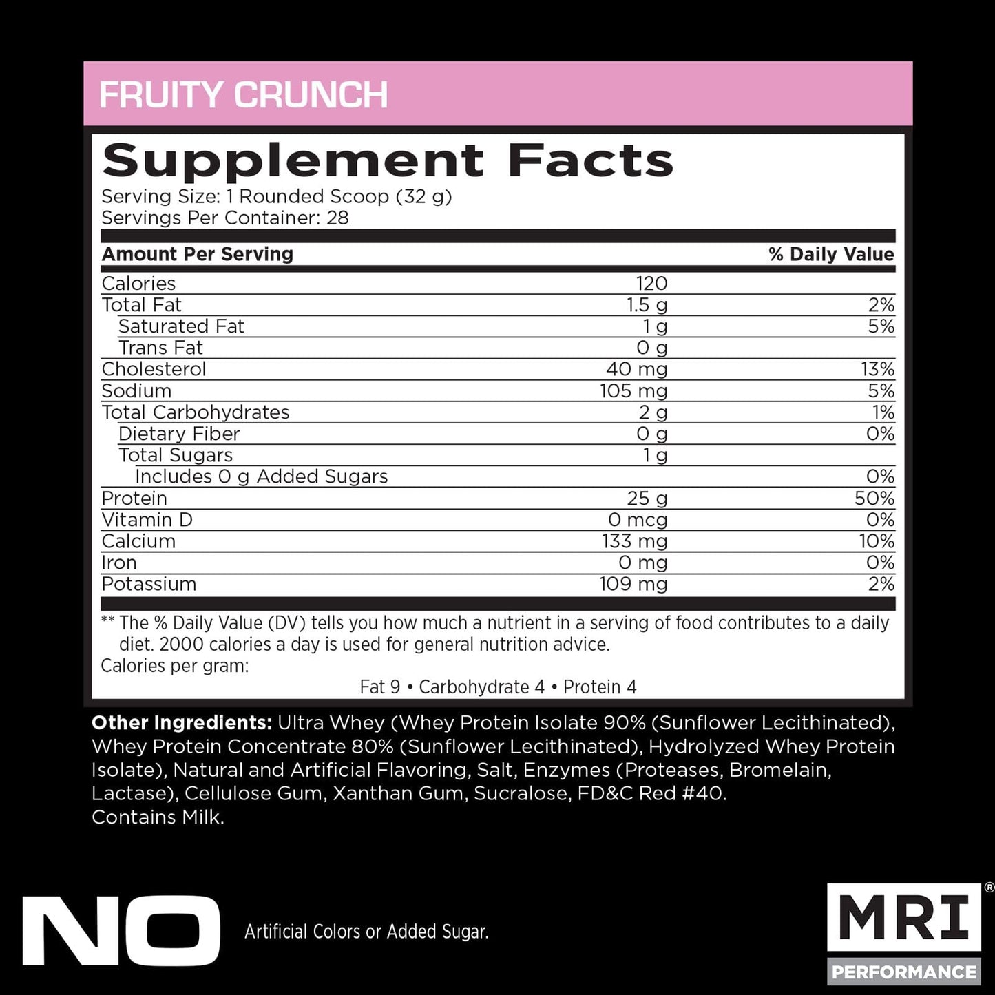 MRI Ultra Whey Protein 25g Hydrolyzed Isolate Blend Whey Protein Powder, Fruity Crunch, 16 Servings