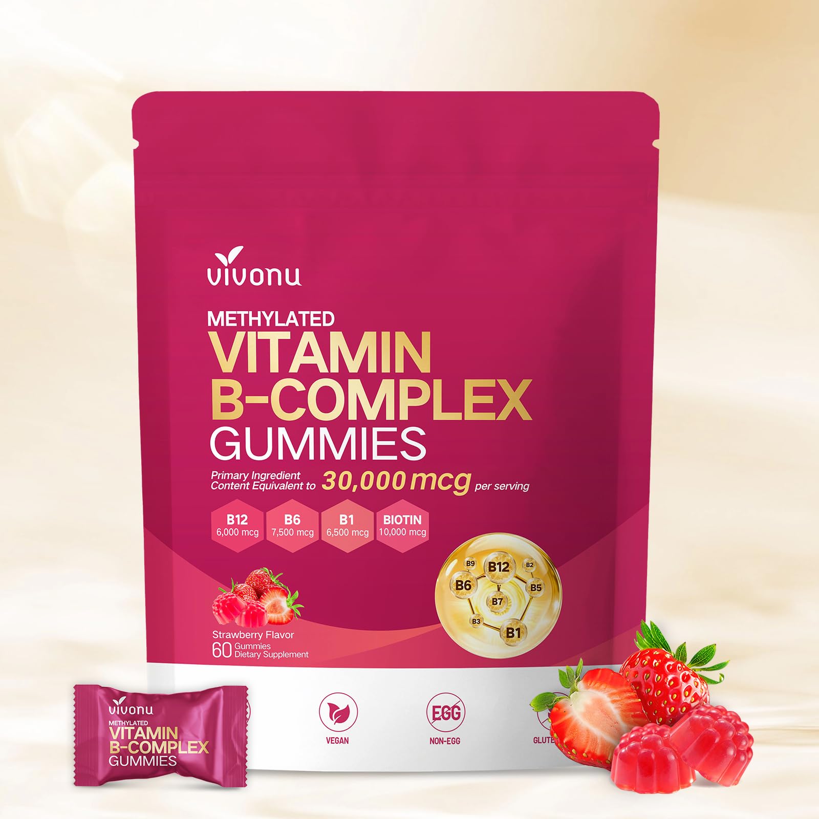 VivoNu Methylated Vitamin B Complex Gummies 60 Count