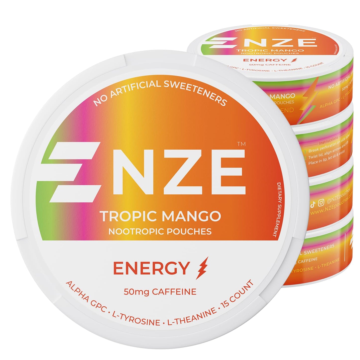 NZE Caffeine Nootropic Caplets with 50mg Caffeine, Alpha GPC, L-Tyrosine & L-Theanine, No Sugar or Artificial Sweeteners, 5 Caplets