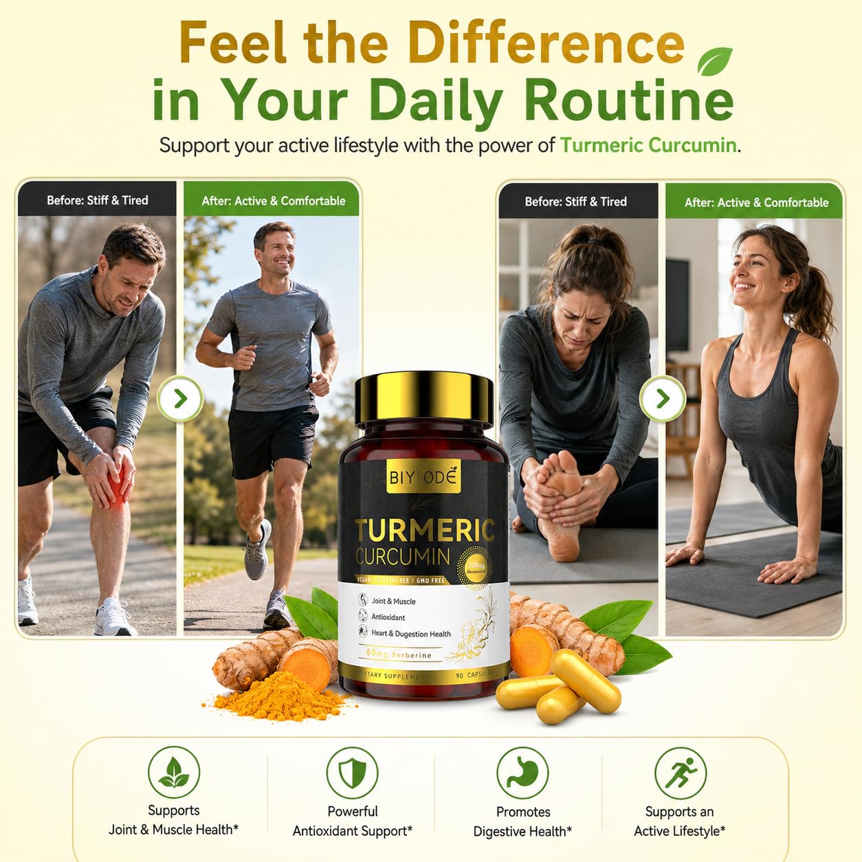 BIYODE Turmeric Curcumin Supplement 500mg 90 Capsules