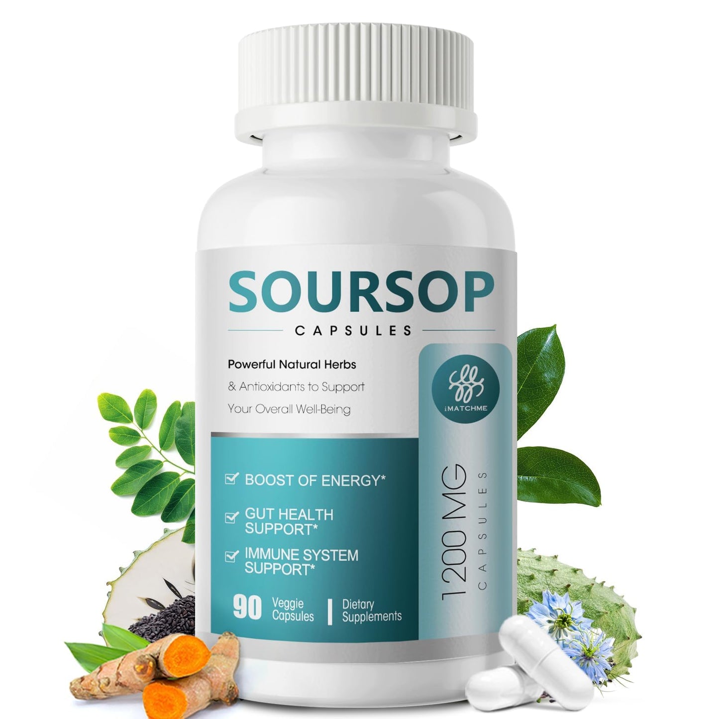 iMATCHME Soursop Graviola 11 in 1 Soursop Supplement with Moringa, Black Seed, Turmeric Capsules, 90 Count