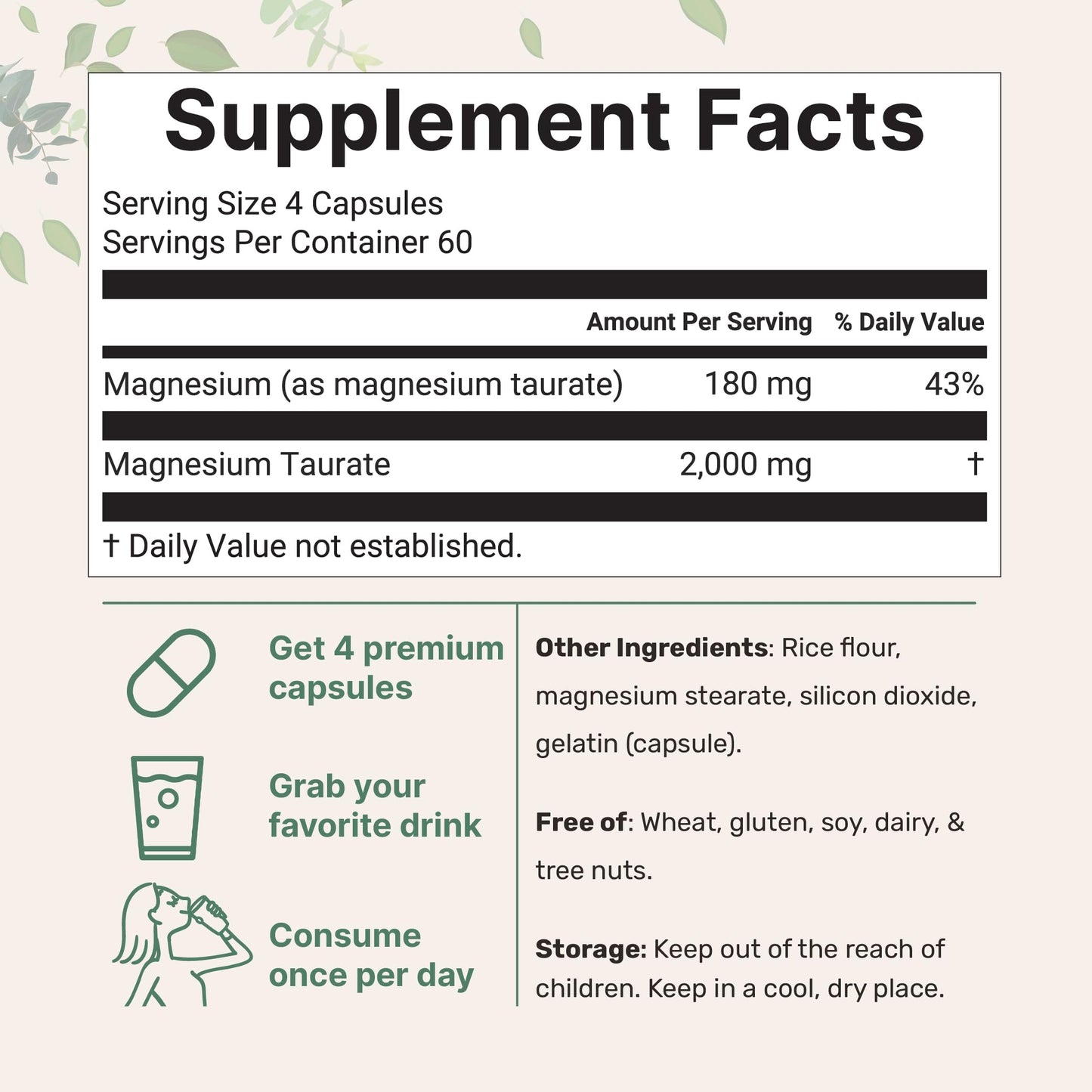Micro Ingredients Magnesium Taurate 2,000mg Capsules 240
