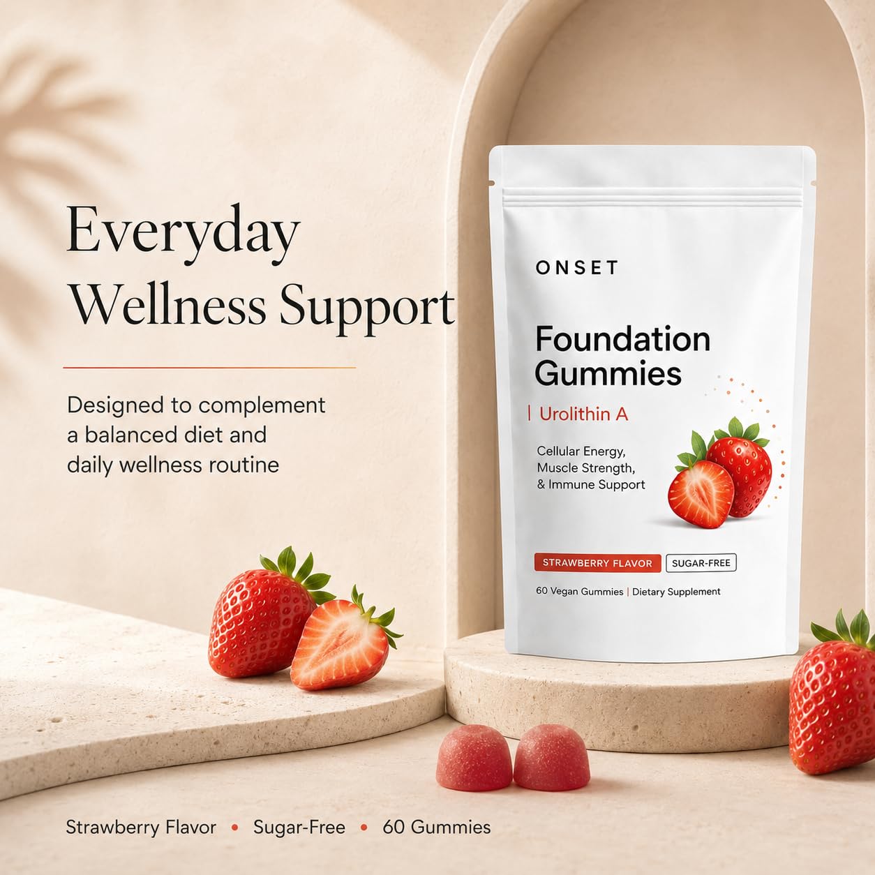 ONSET Foundation Gummies, Urolithin A Gummies, 60 Count