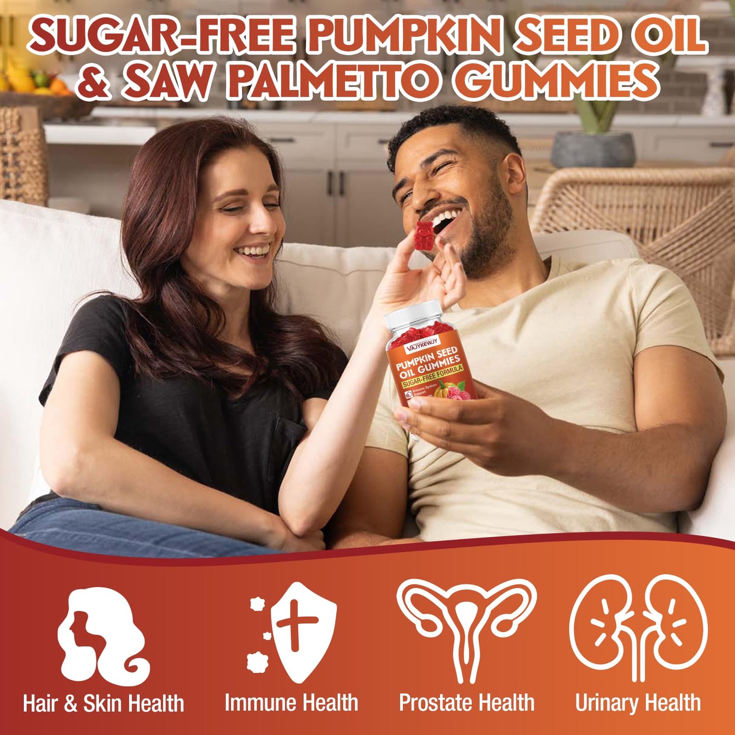 VAJYKEWJY Pumpkin Seed Oil & Saw Palmetto Hair Growth & Skin Health Supplement with High-Purity Extract for Women & Men, Vegan, Raspberry Flavor Gummy 2-pack