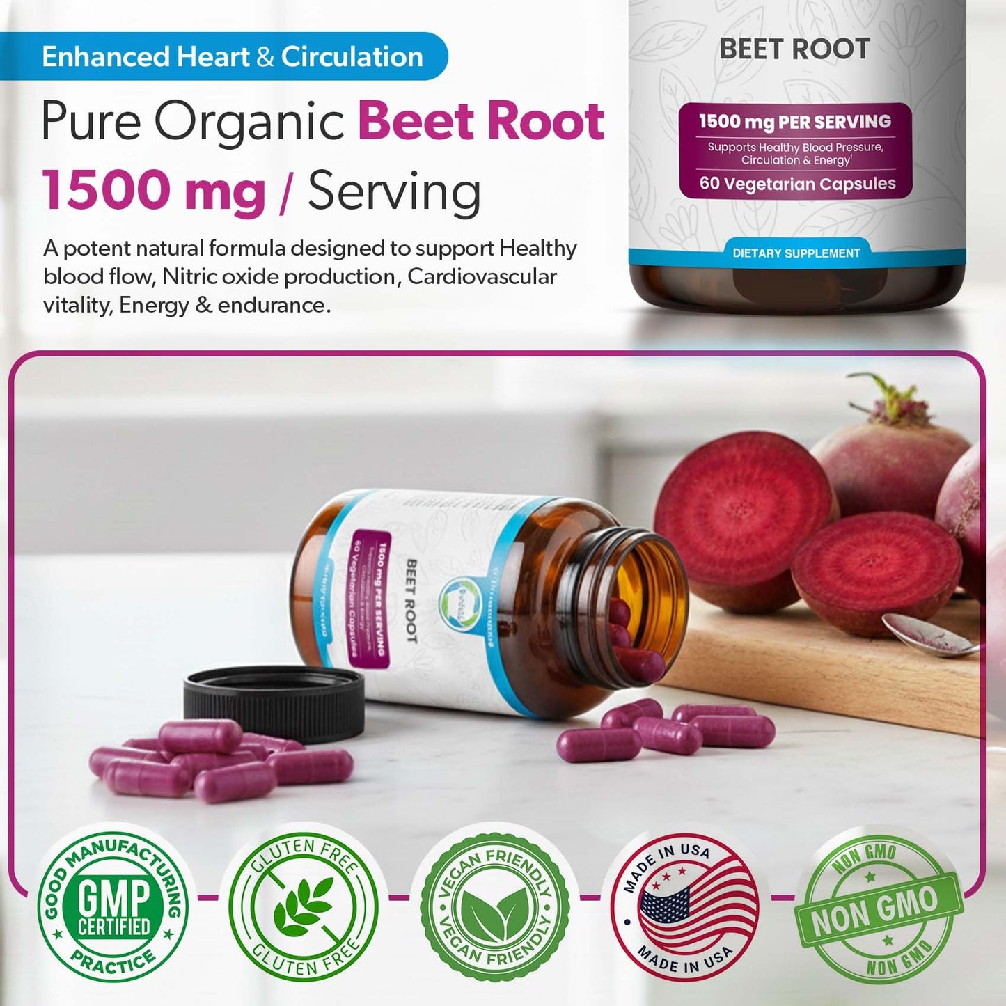 TRUEMED Organic Beetroot Capsules 1500mg, 60 Capsules