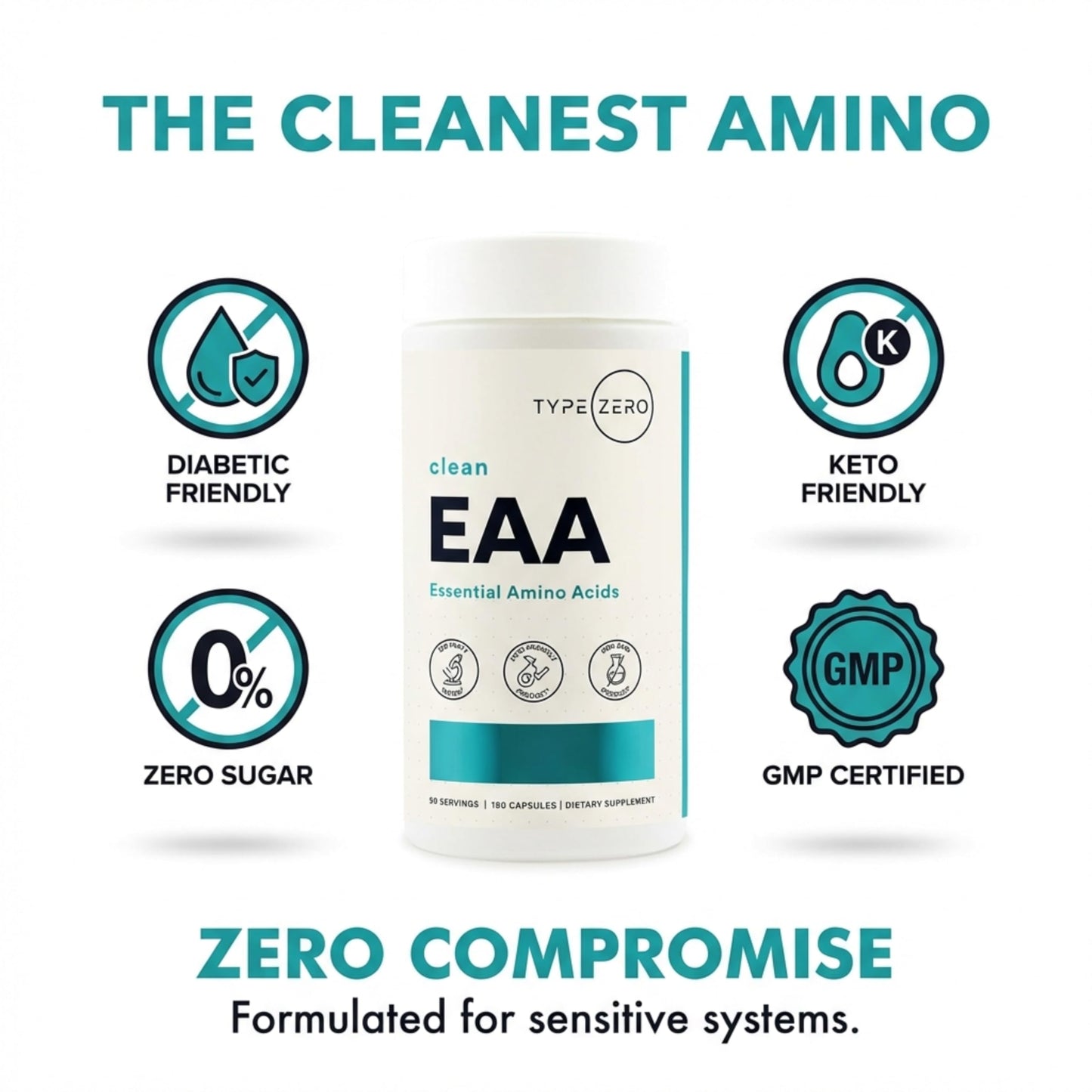 Type Zero Clean EAA (1,200mg), 180 Capsules