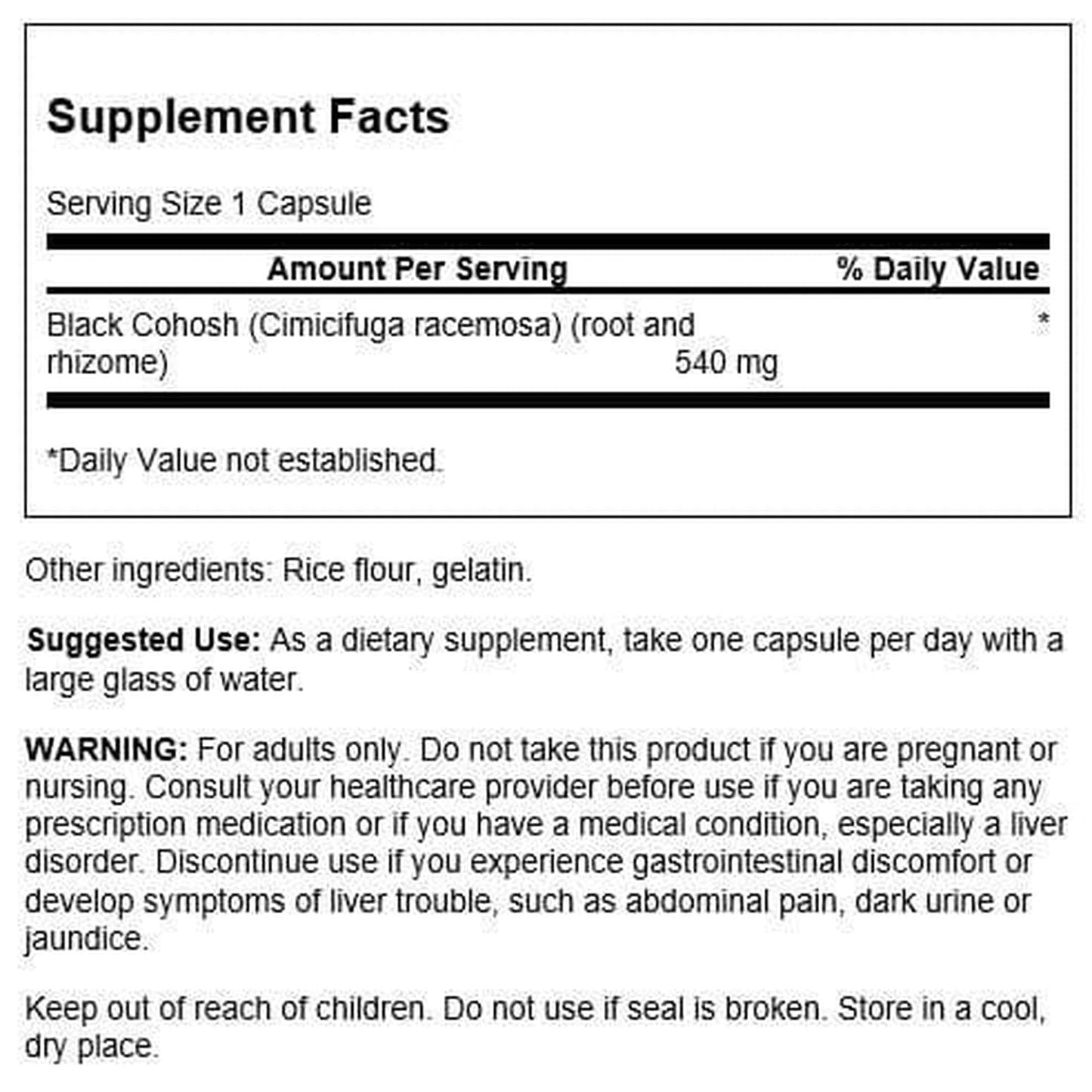 Swanson Black Cohosh 540 mg Capsules, 60 Count