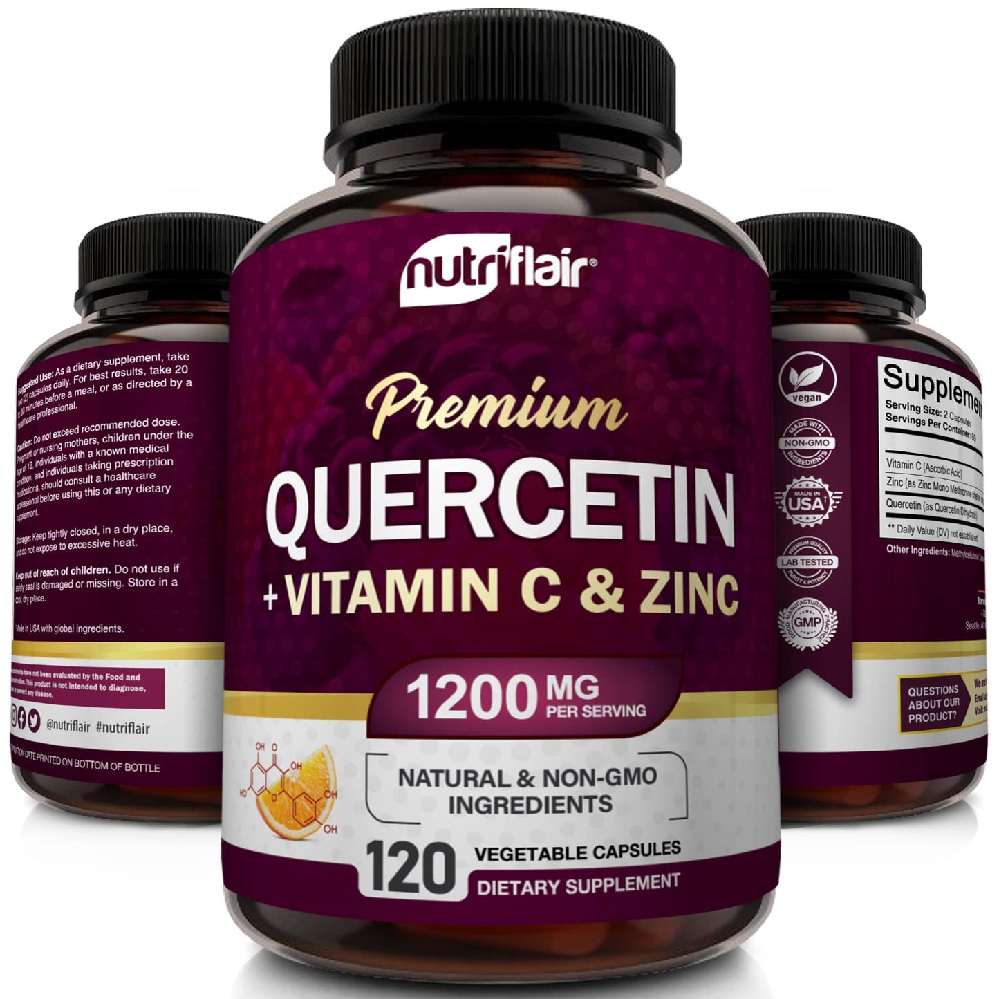 NutriFlair Quercetin 1200mg with Vitamin C and Zinc Capsule, 120 Capsules