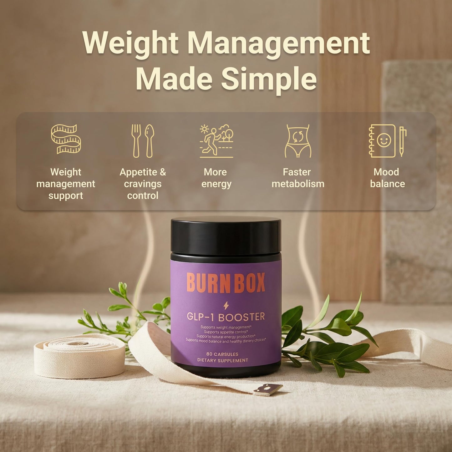 BURNBOX GLP-1 Booster, Weight Management Supplement, 60 Capsules