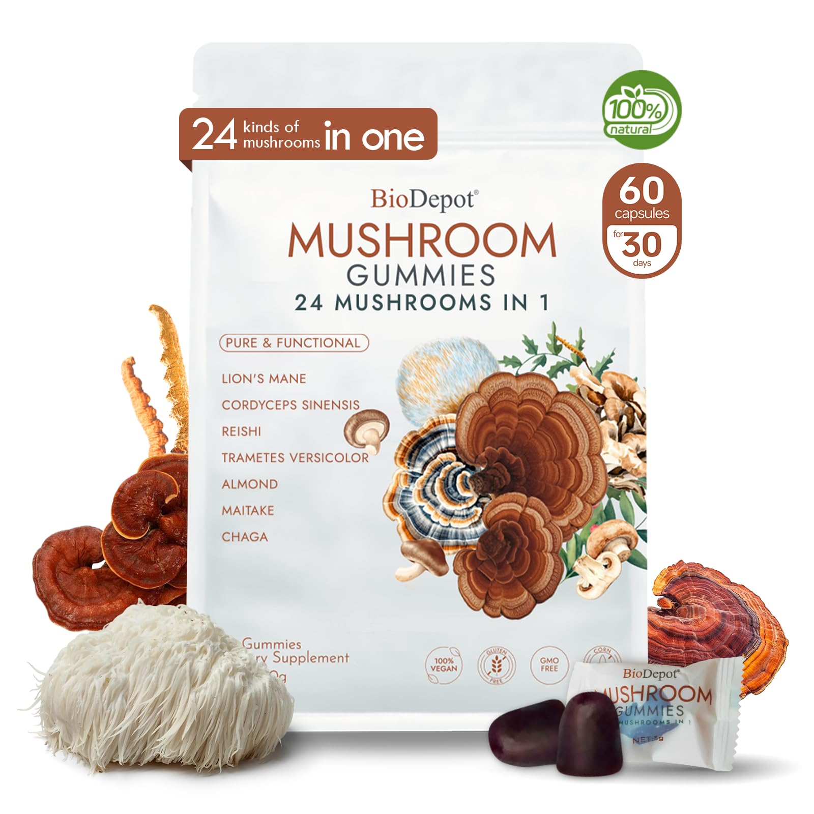 Biodepot 24 in 1 Mushroom Brain Supplement Gummies 60 Gummies