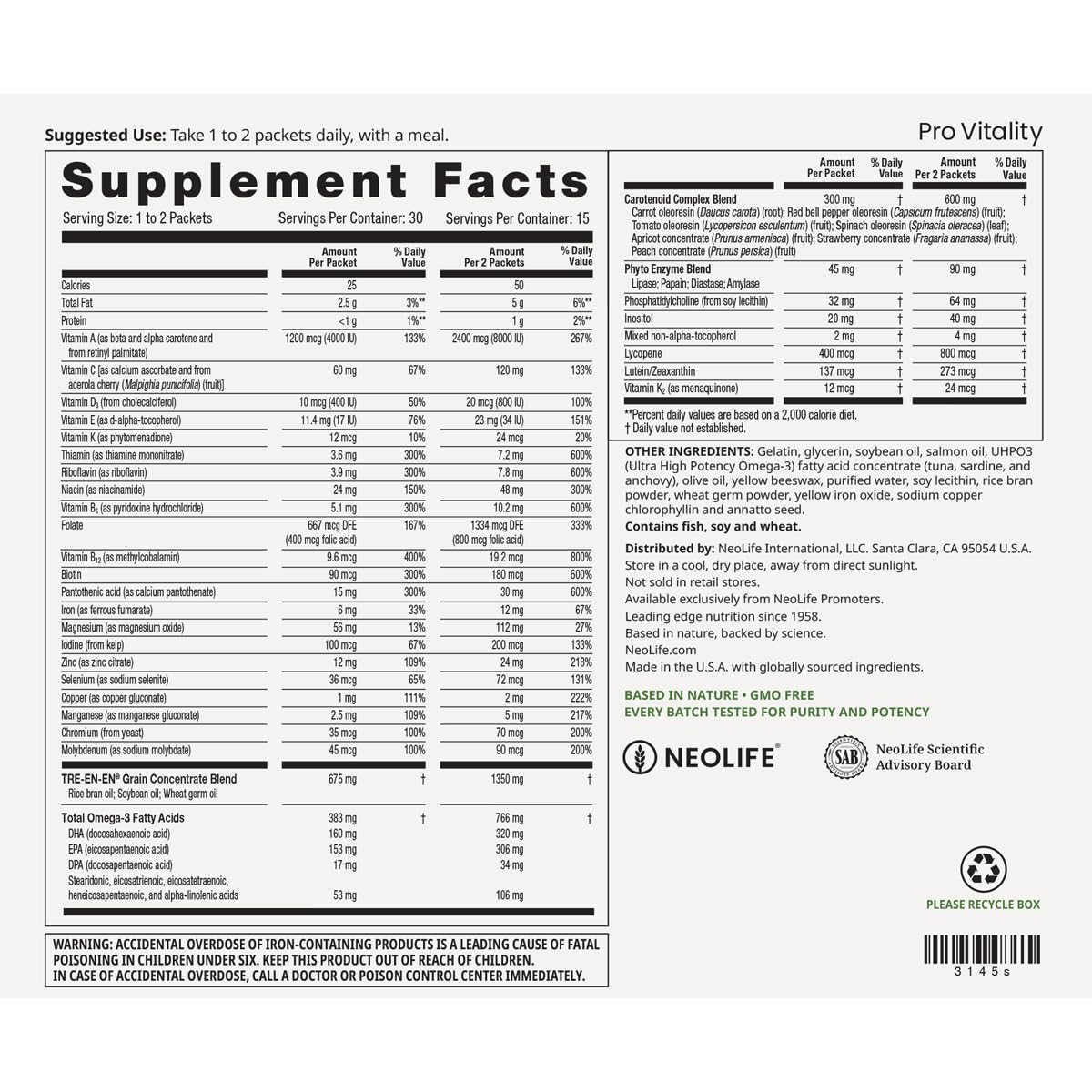 NeoLife Pro Vitality Capsule 30 Count