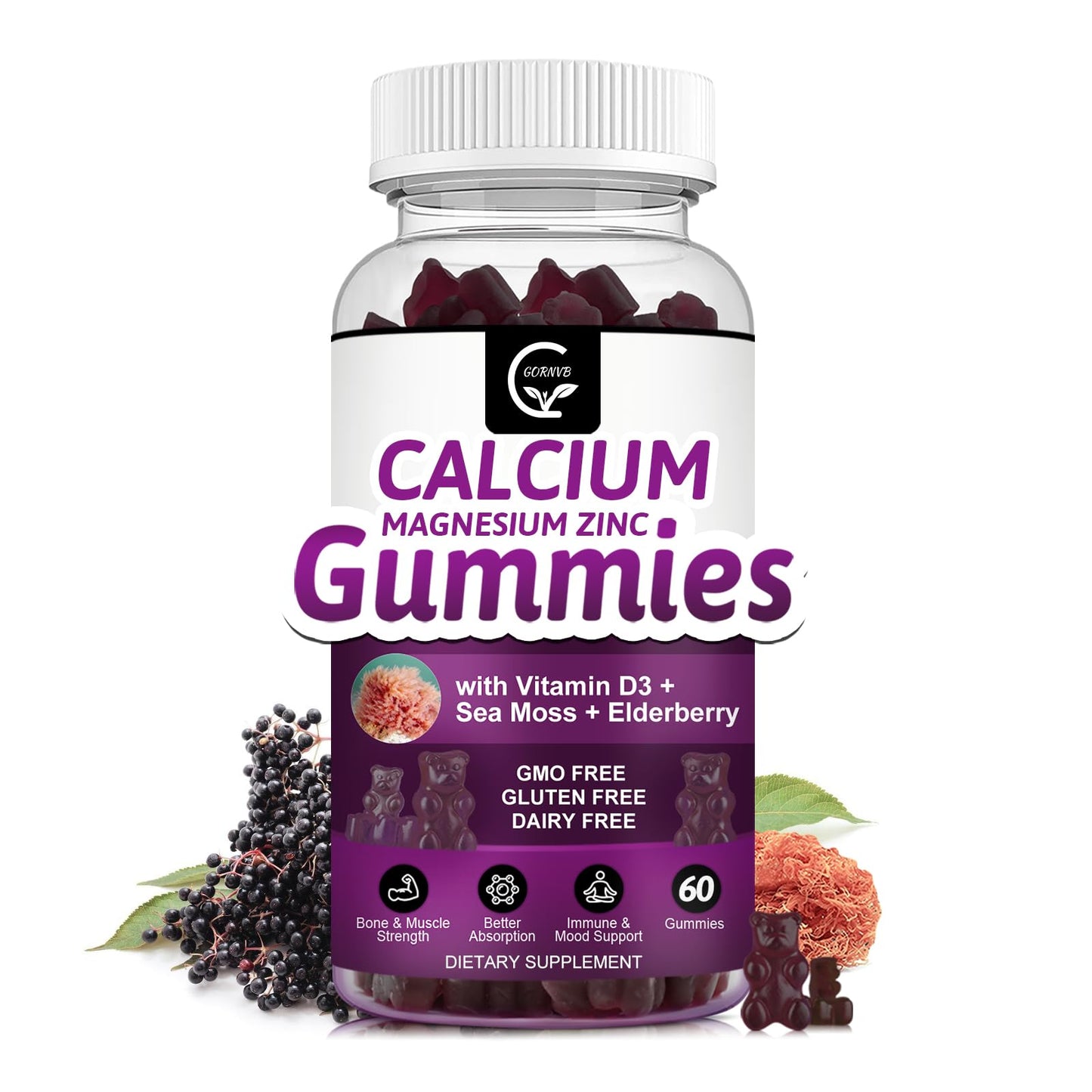 GORNVB Calcium Magnesium Zinc Gummies 60 Count