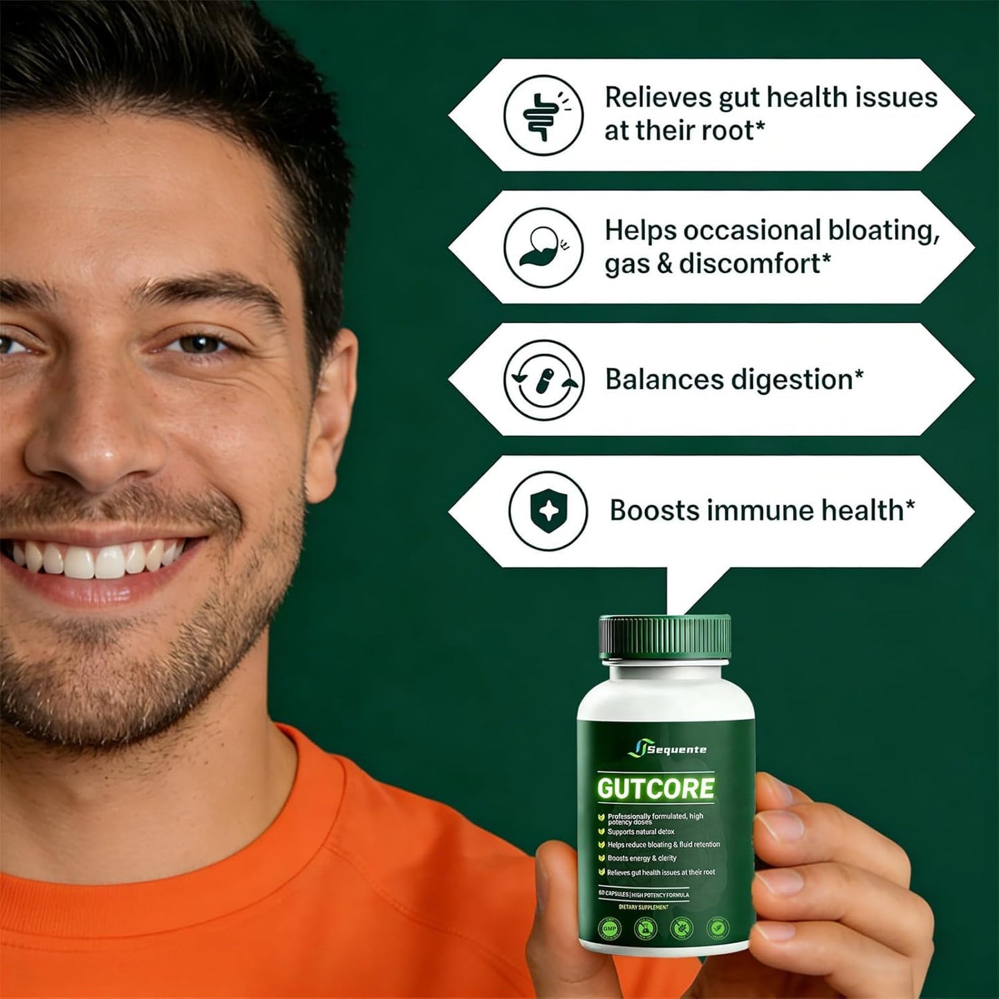 Glowrizon Sequente GutCore Max Strength Gut Drainage Capsules 60 Count