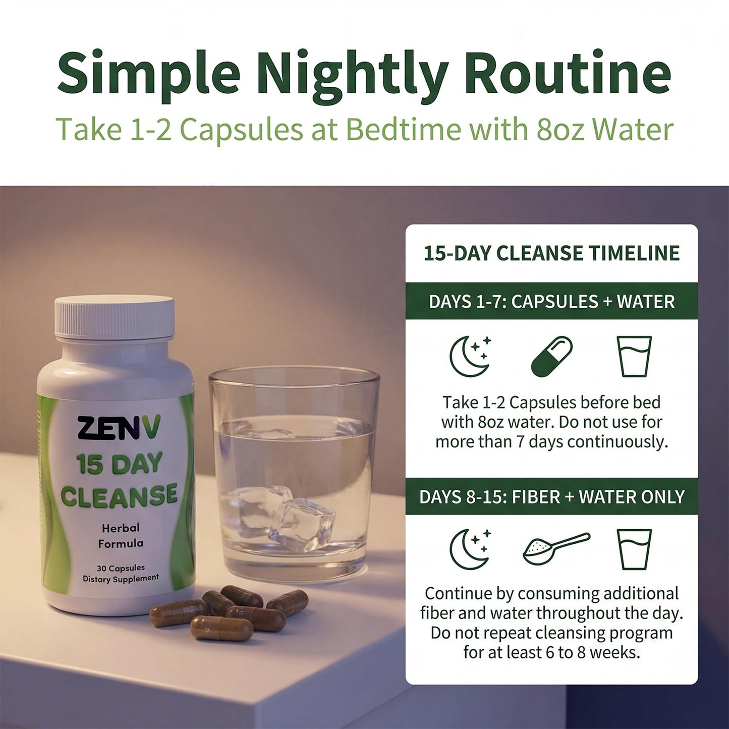 ZENV 15 Day Cleanse Advanced Gut Reset - Natural Digestive Support with Senna Leaf & Cascara Sagrada Plant-Based Capsules, 30 Count