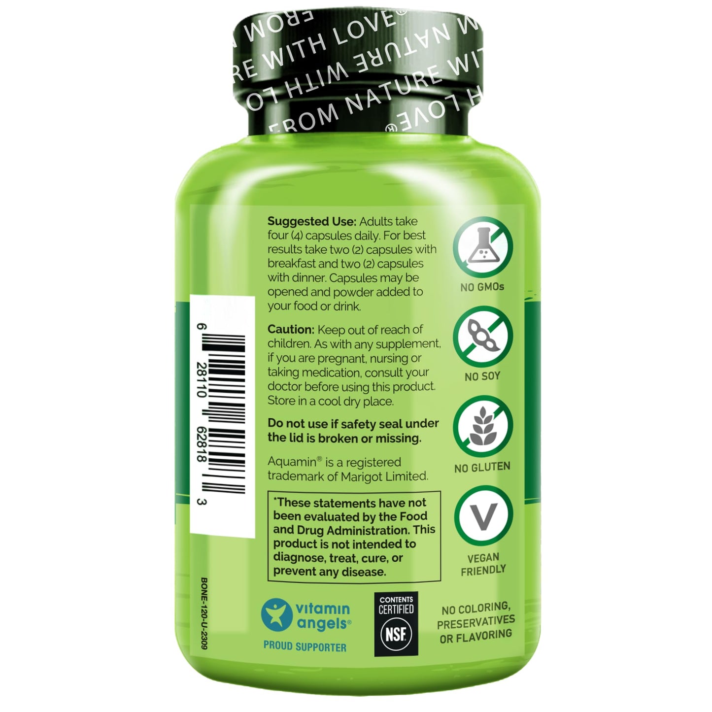 NATURELO Calcium Supplement with Vitamin C, D3, K2, and Calcium Magnesium Zinc for Bone Strength, 600mg Calcium, Plant-Based, 120 Vegetarian Capsules, Non-GMO, Soy & Gluten-Free
