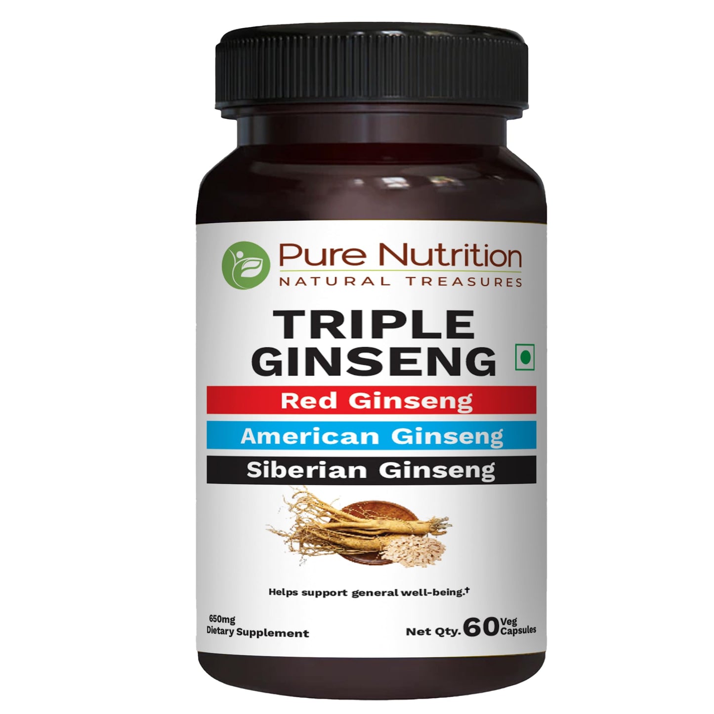 Pure Nutrition Natural Treasures Triple Ginseng Capsule 60 Veg Caps