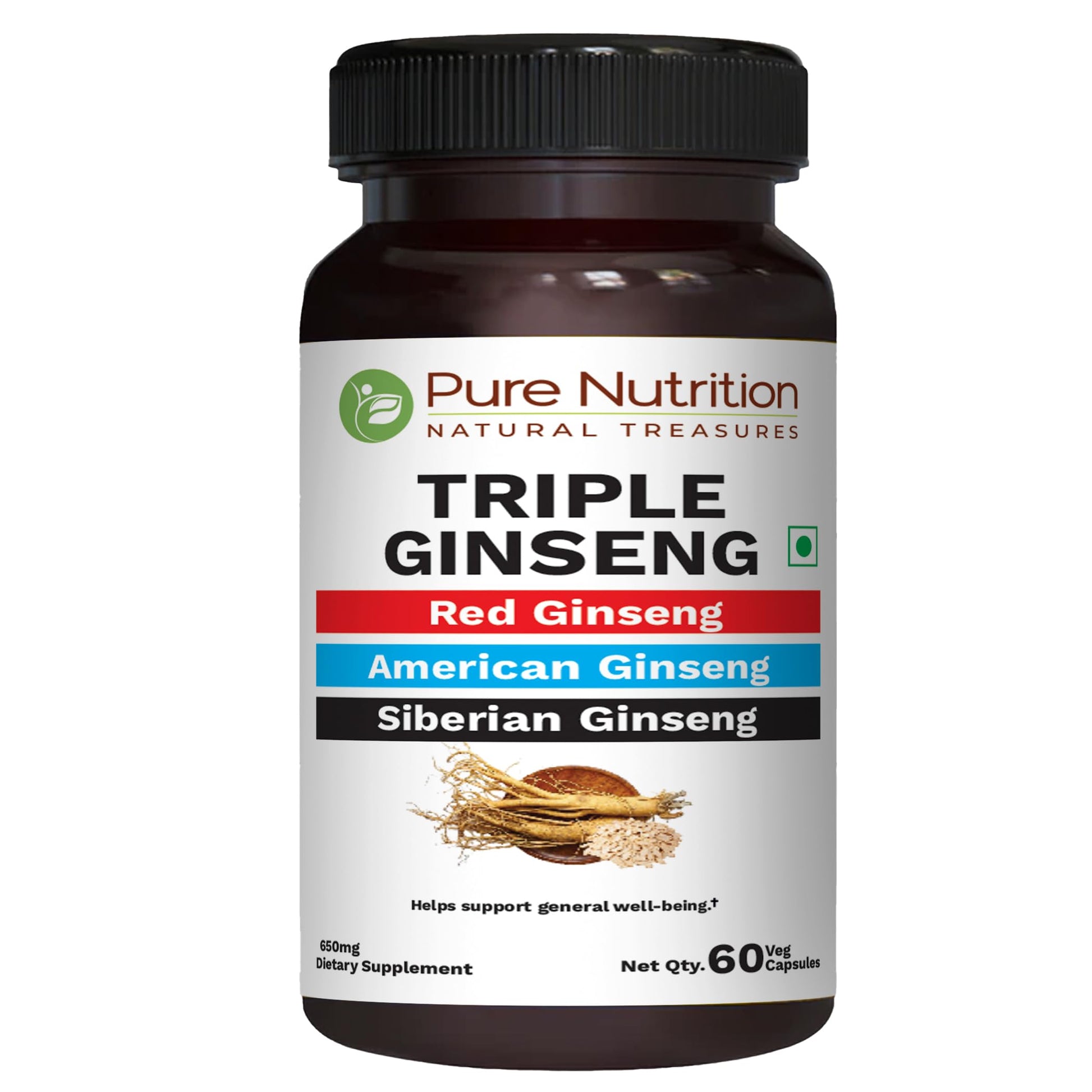 Pure Nutrition Natural Treasures Triple Ginseng Capsule 60 Veg Caps