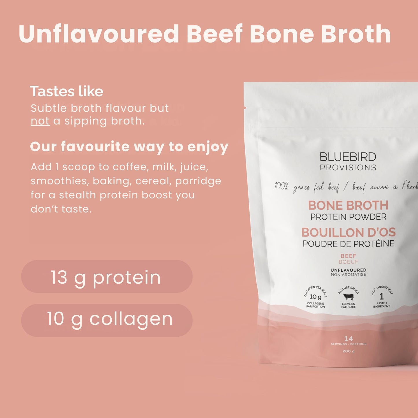 BLUEBIRD PROVISIONS Beef Bone Broth Protein Powder 7.05 oz