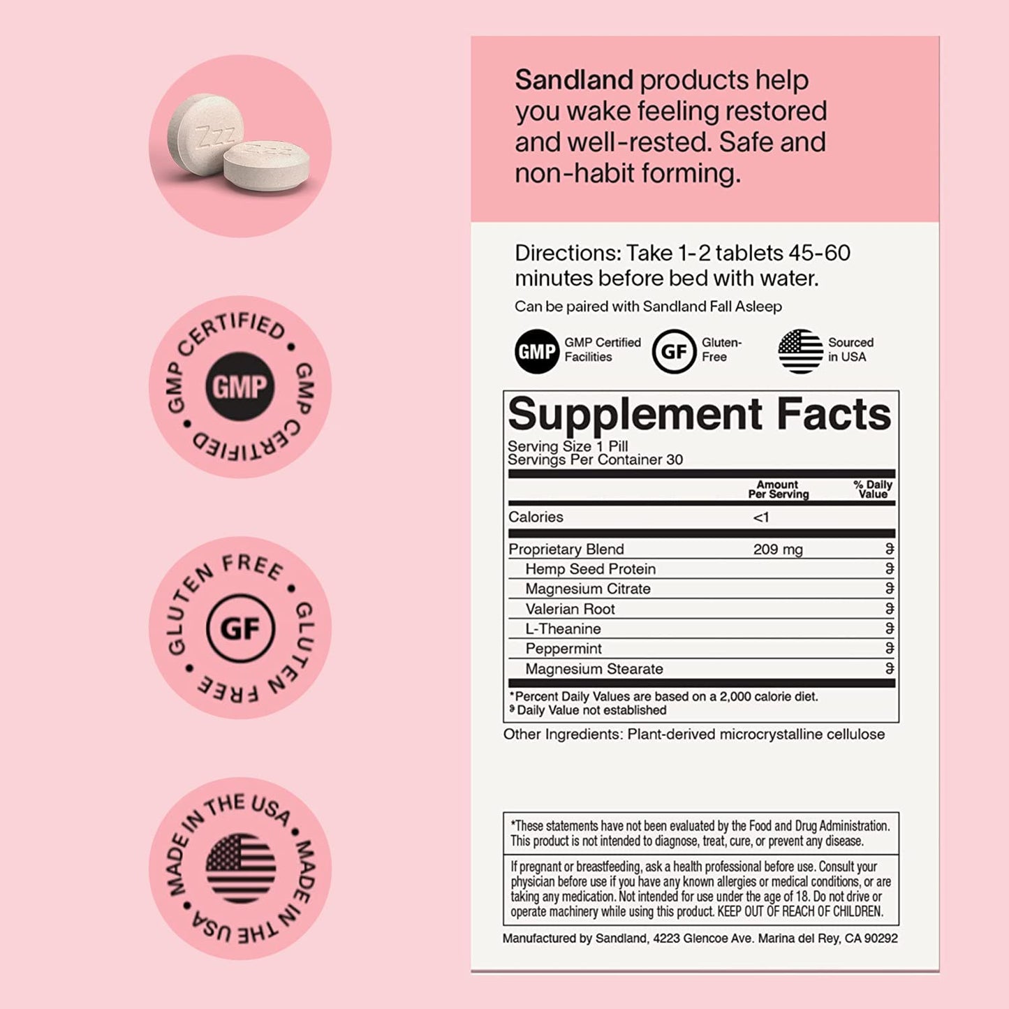 Sandland Stay Asleep Natural Daily Sleep Supplement Capsules 30