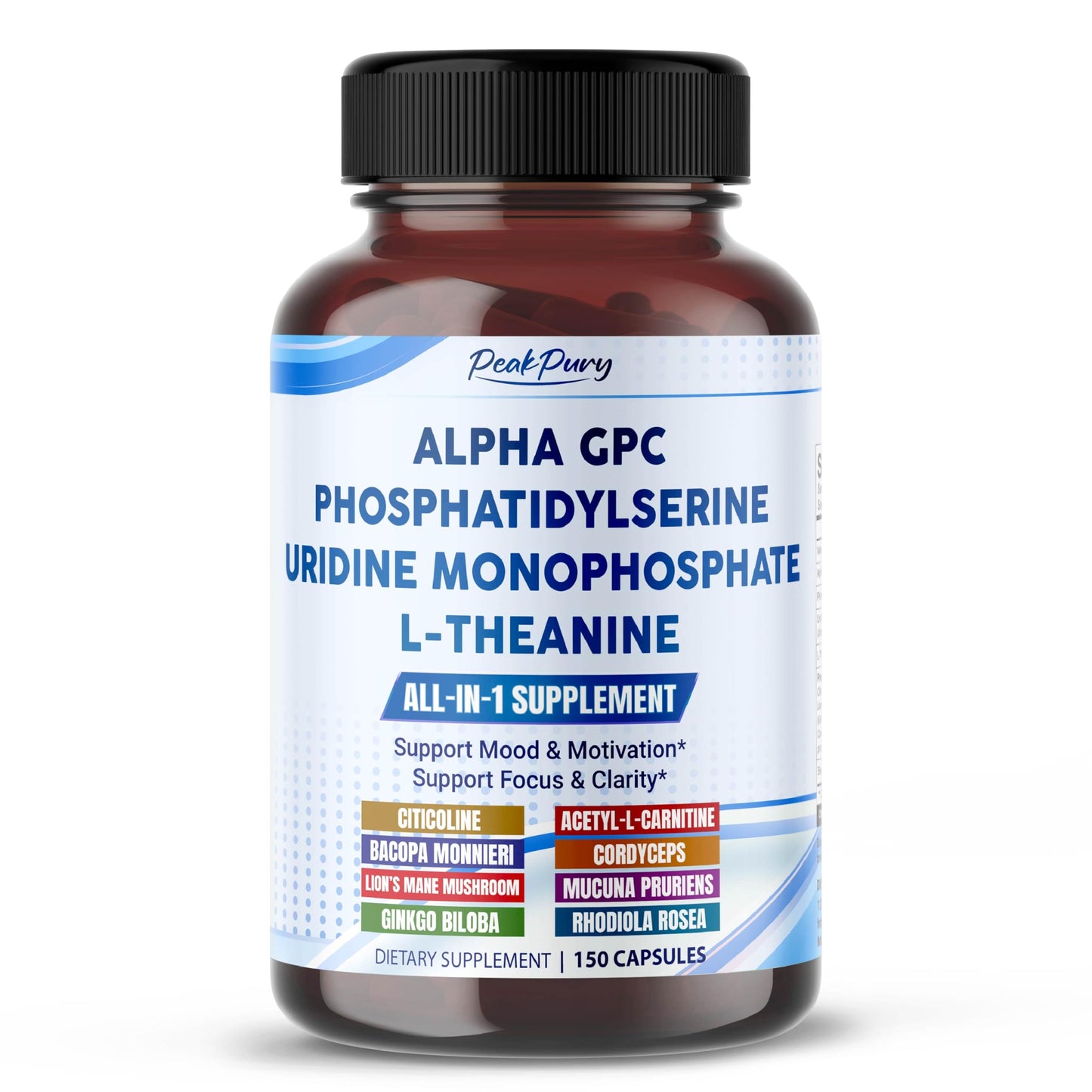 PEAKPURY Ultra Alpha GPC, Phosphatidylserine, Uridine & L-Theanine Nootropic Supplement for Mood, Focus & Mental Clarity, 150 Capsules