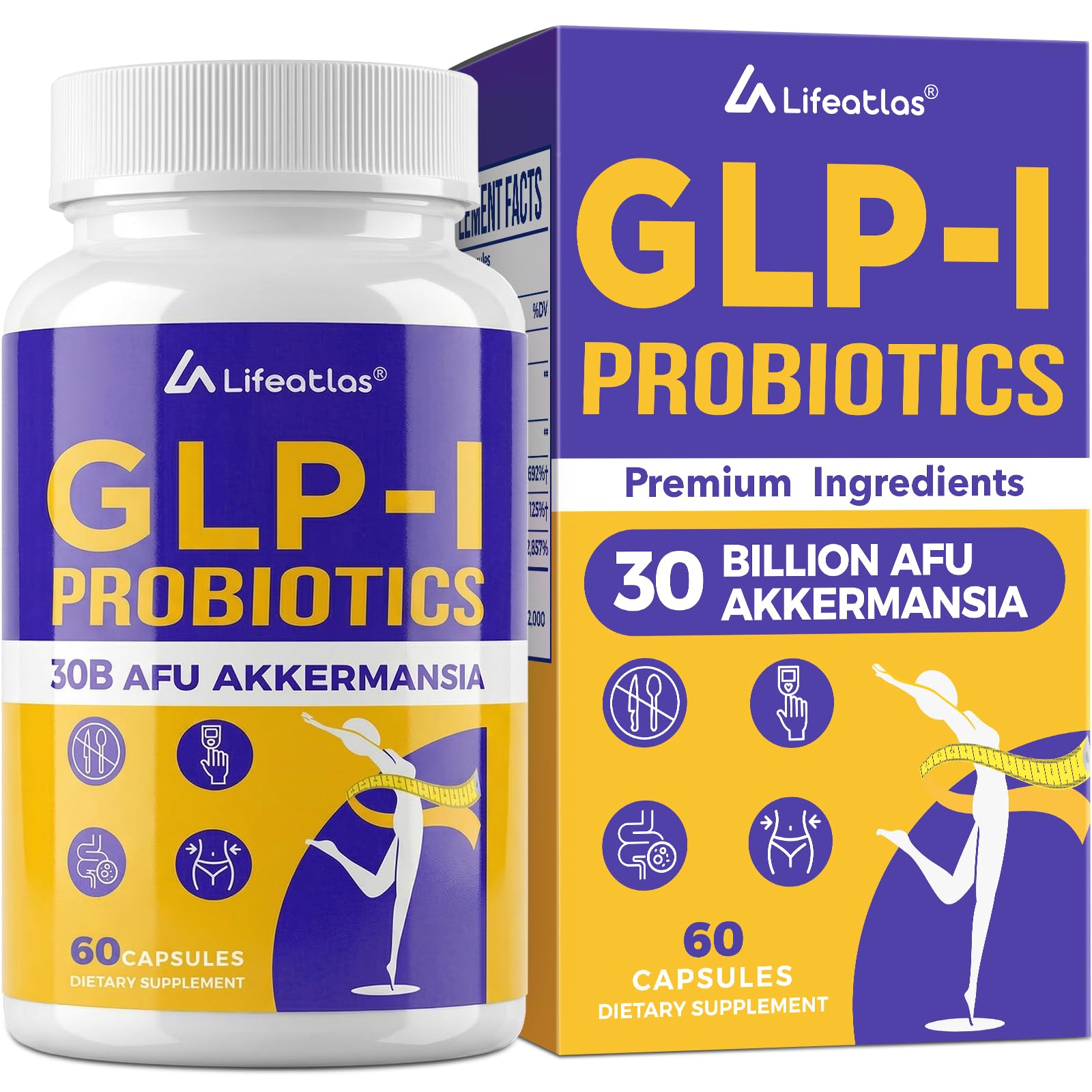 Lifeatlas GLP-I Supplement Probiotic Capsules, 60 Count