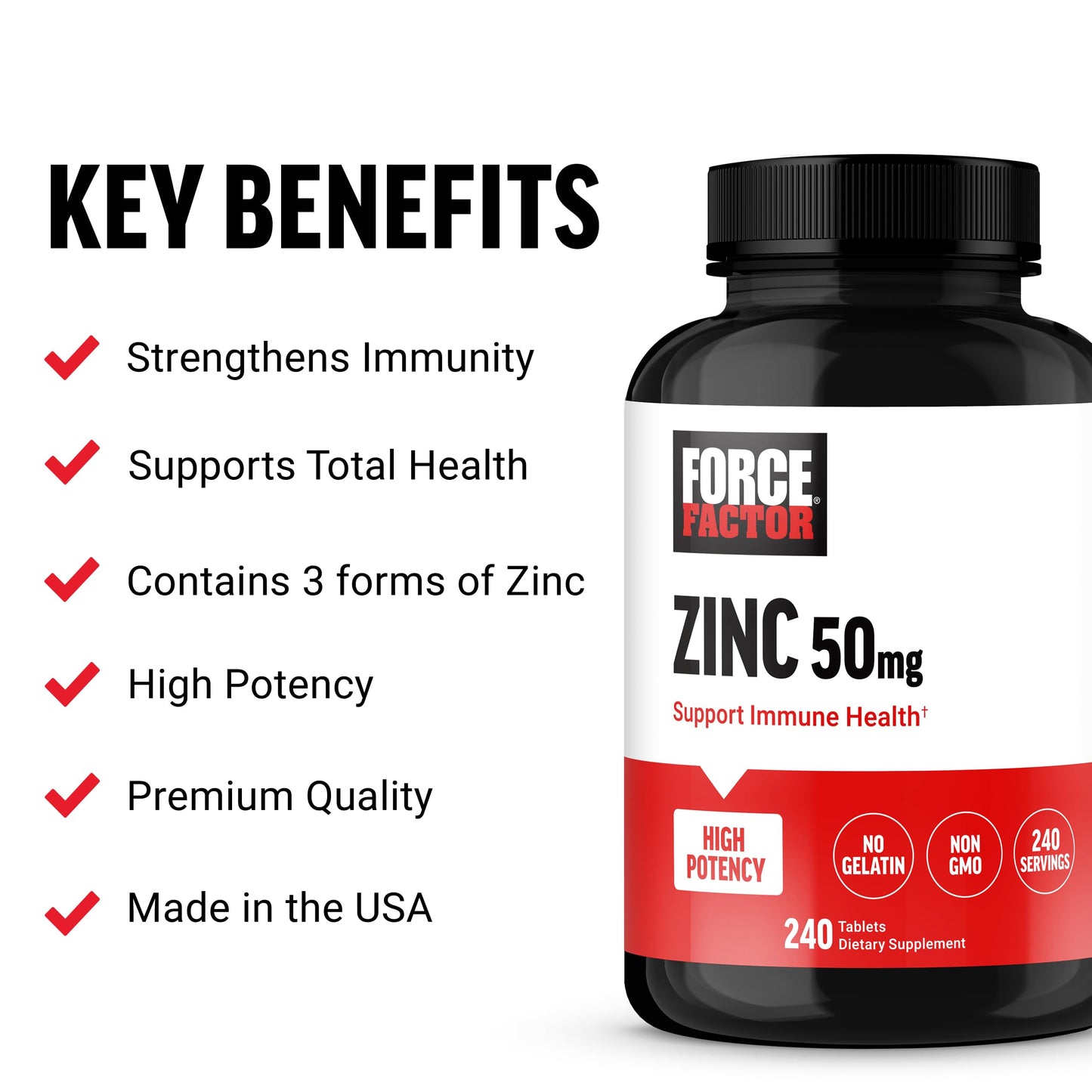 Force Factor Zinc 50mg Tablet, 240 Count