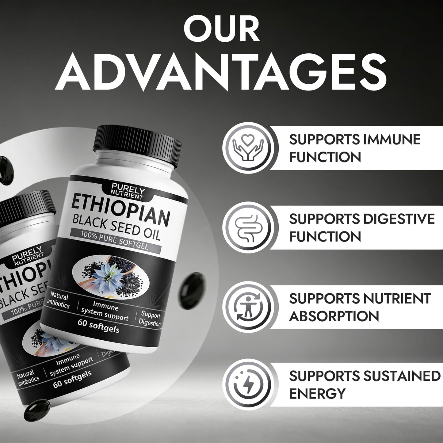 DoggySupps Purely Nutrient Ethiopian Black Seed Oil - Cold-Pressed Nigella Sativa Seed Oil, High Thymoquinone Formula, Non-GMO, Gluten Free - 60 Capsules
