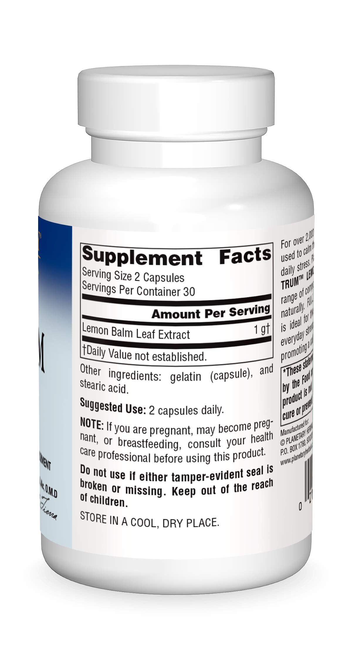Planetary Herbals Lemon Balm Full Spectrum 500 Mg Capsules, 60 Count