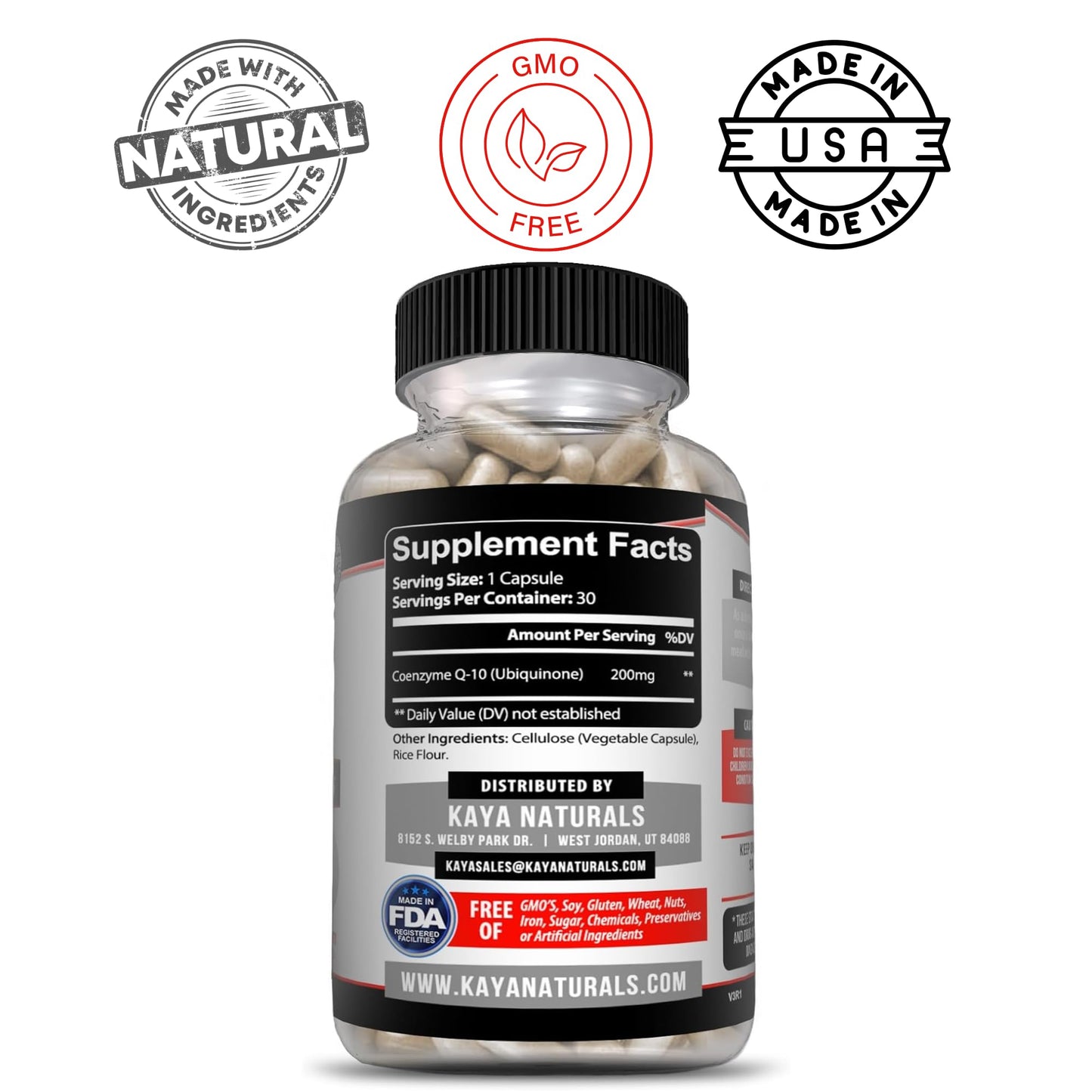 Kaya Naturals CoQ10 Power Antioxidant Supplement for Vascular, Heart Health, Healthy Blood Pressure Levels, and Immune Function - Restores Daily Cellular and Energy Production Capsules 30