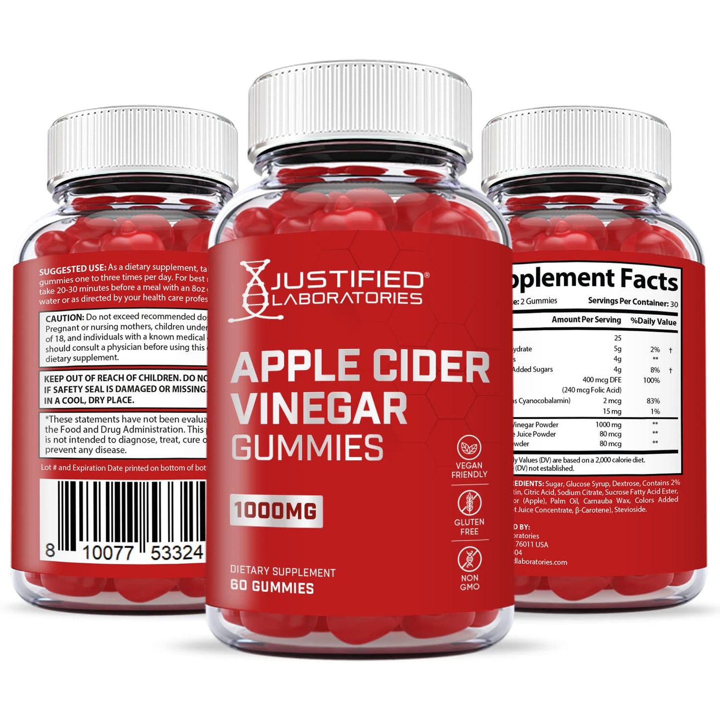 Justified Laboratories Apple Cider Vinegar Gummies 1000MG ACV with Pomegranate Juice Beet Root B12, 540 Gummies