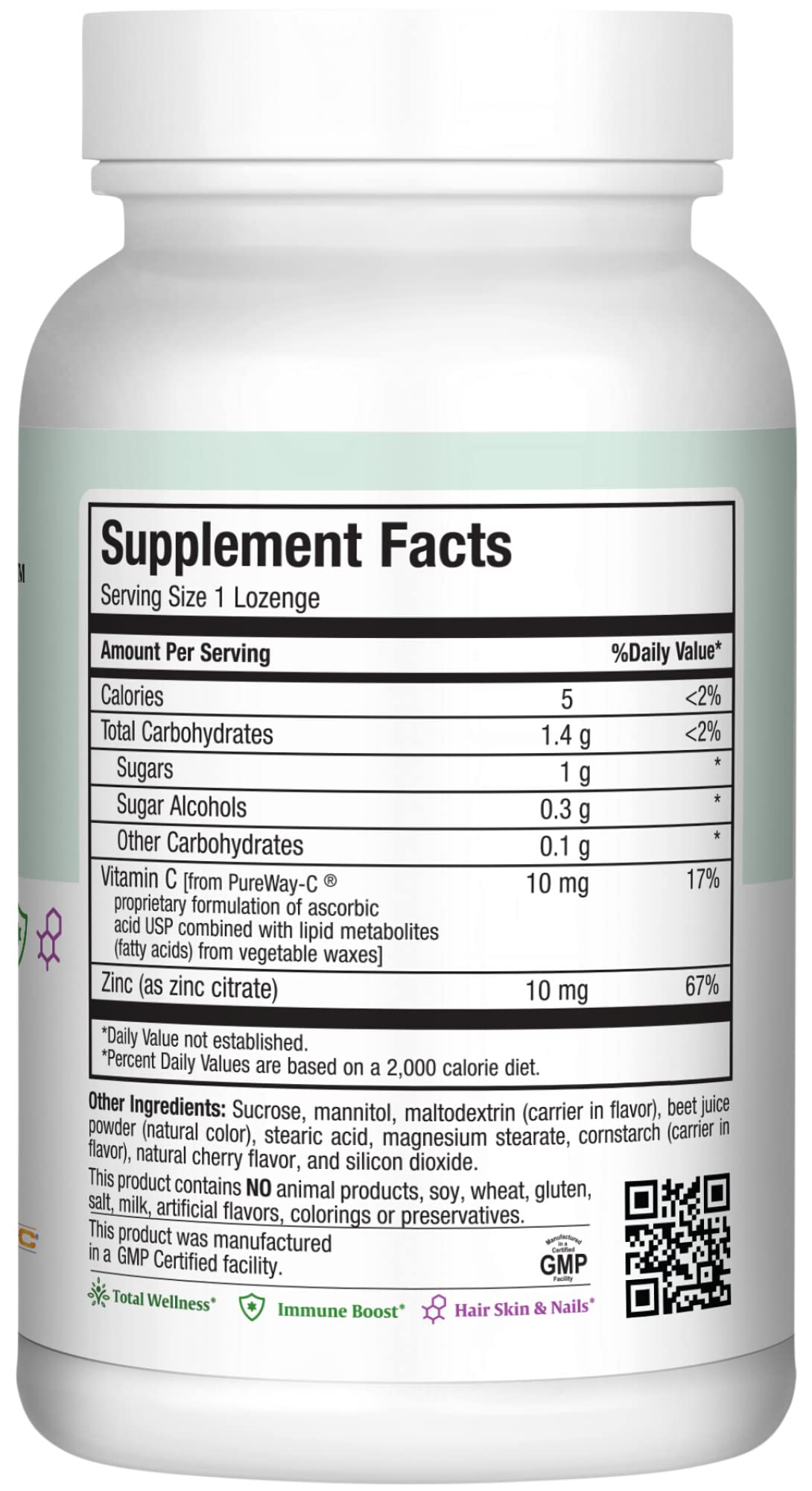 Maxi Health Zinc Lozenges - Zinc Citrate 10mg - with Vitamin C - Cherry Flavor, 60 Lozenges