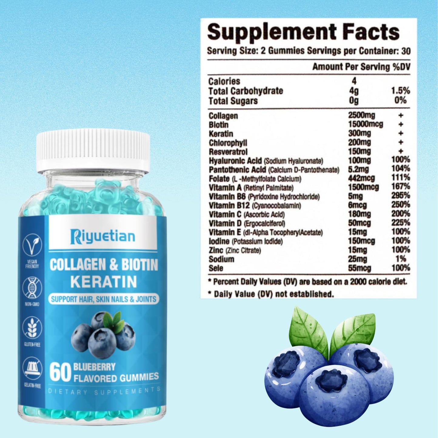 Riyuetian Biotin Gummies with Collagen, 120 Count