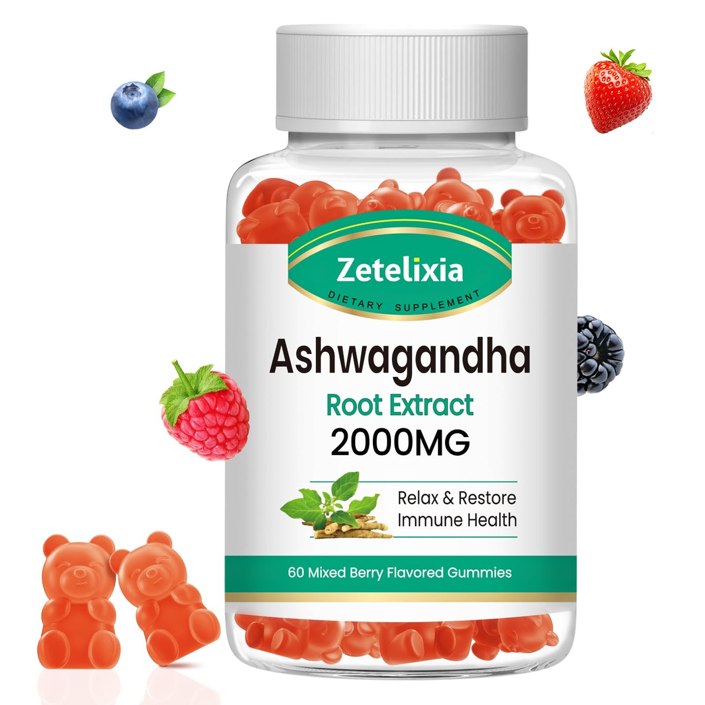 Zetelixia Ashwagandha Gummies with Extra Strength Vitamin D3 60 Count