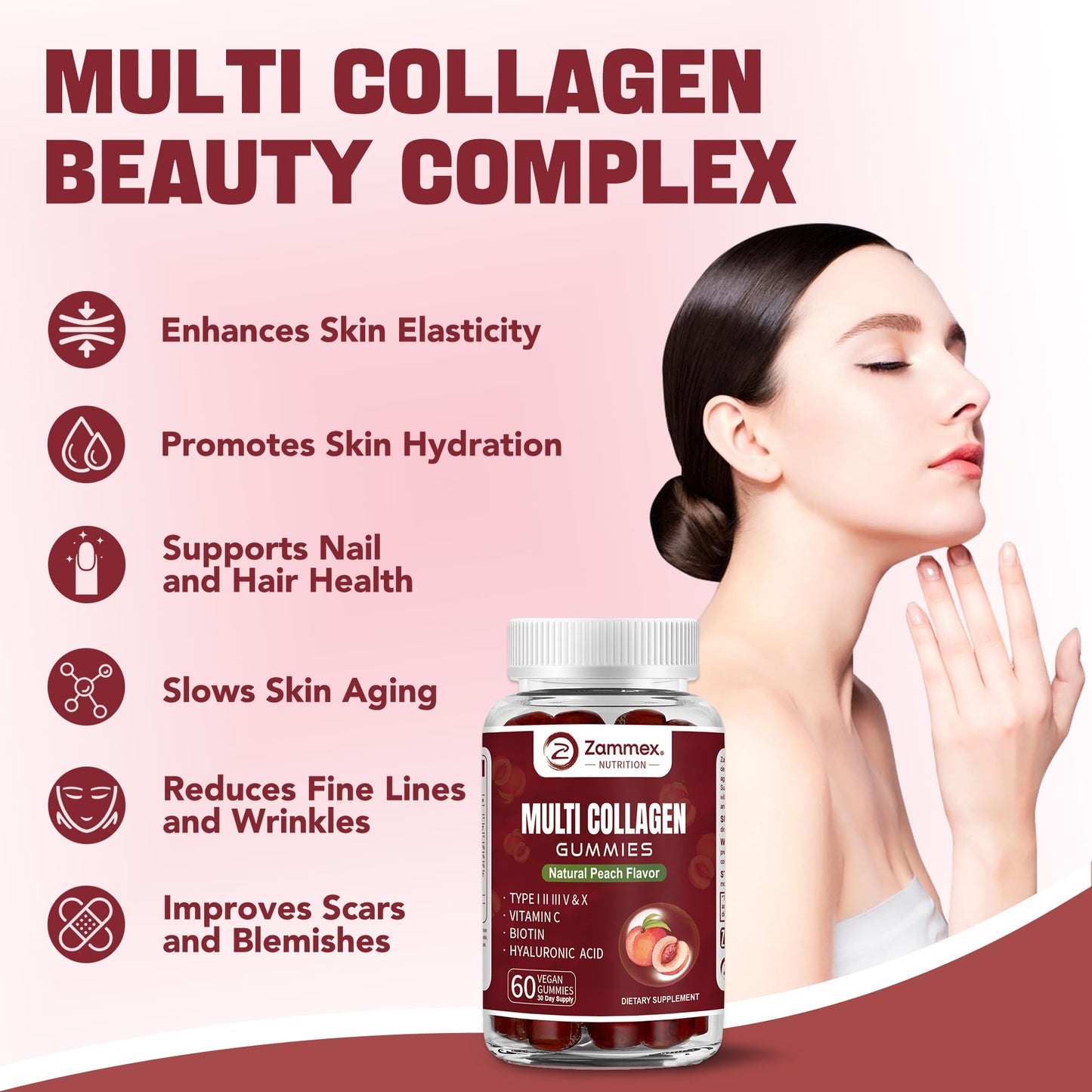 Zammex Multi Collagen Peptides Gummies (Type 1, 2, 3, 5 & 10), 60 Count