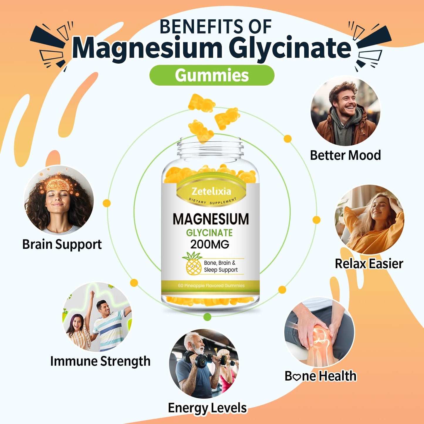 Zetelixia 200MG Magnesium Glycinate Gummies, 120 Gummies