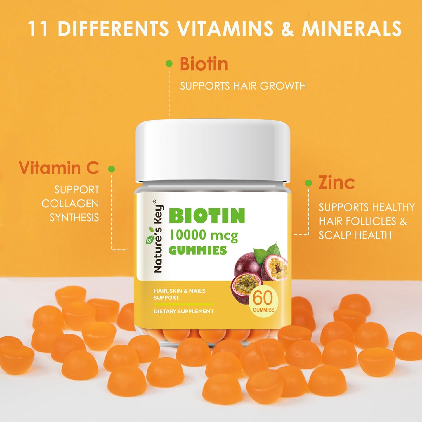 Nature's Key Biotin Gummies 10000mcg Gummy, 60 Count