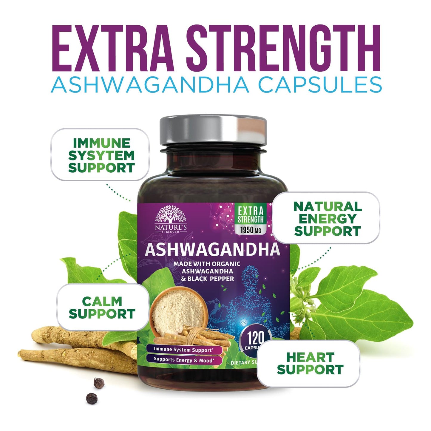 Nature's Strength Ashwagandha Supplements Capsule 120 Capsules