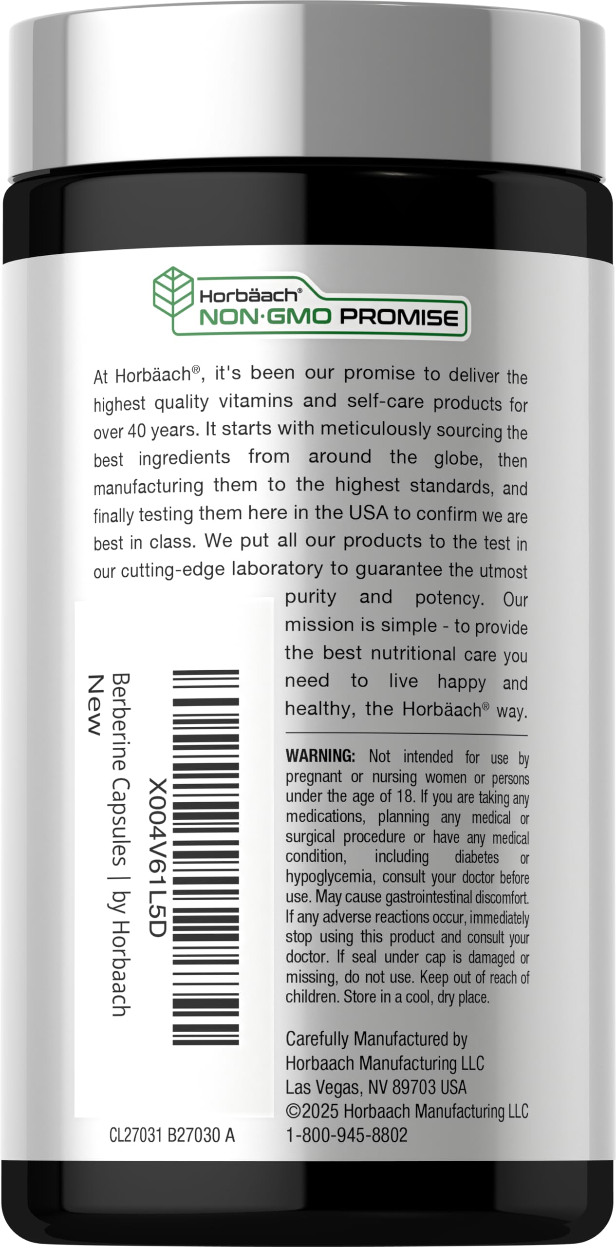Horbäach Berberine Complex Supplement Capsules, 60 Vegan Capsules, with Ceylon Cinnamon & Chromium, Non-GMO, Gluten Free