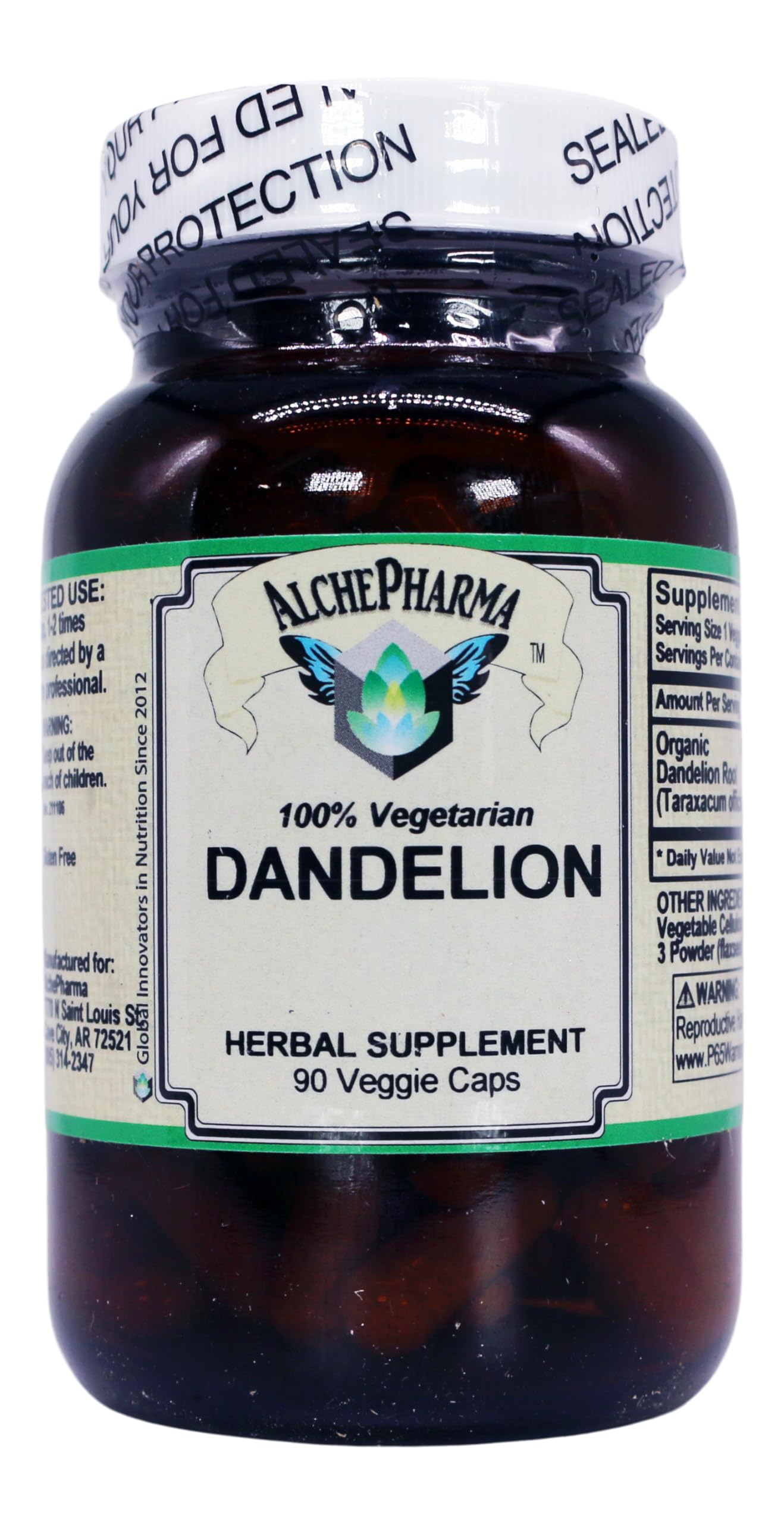 AlchePharma Organic Dandelion Root 450 mg Capsule, 90 Count