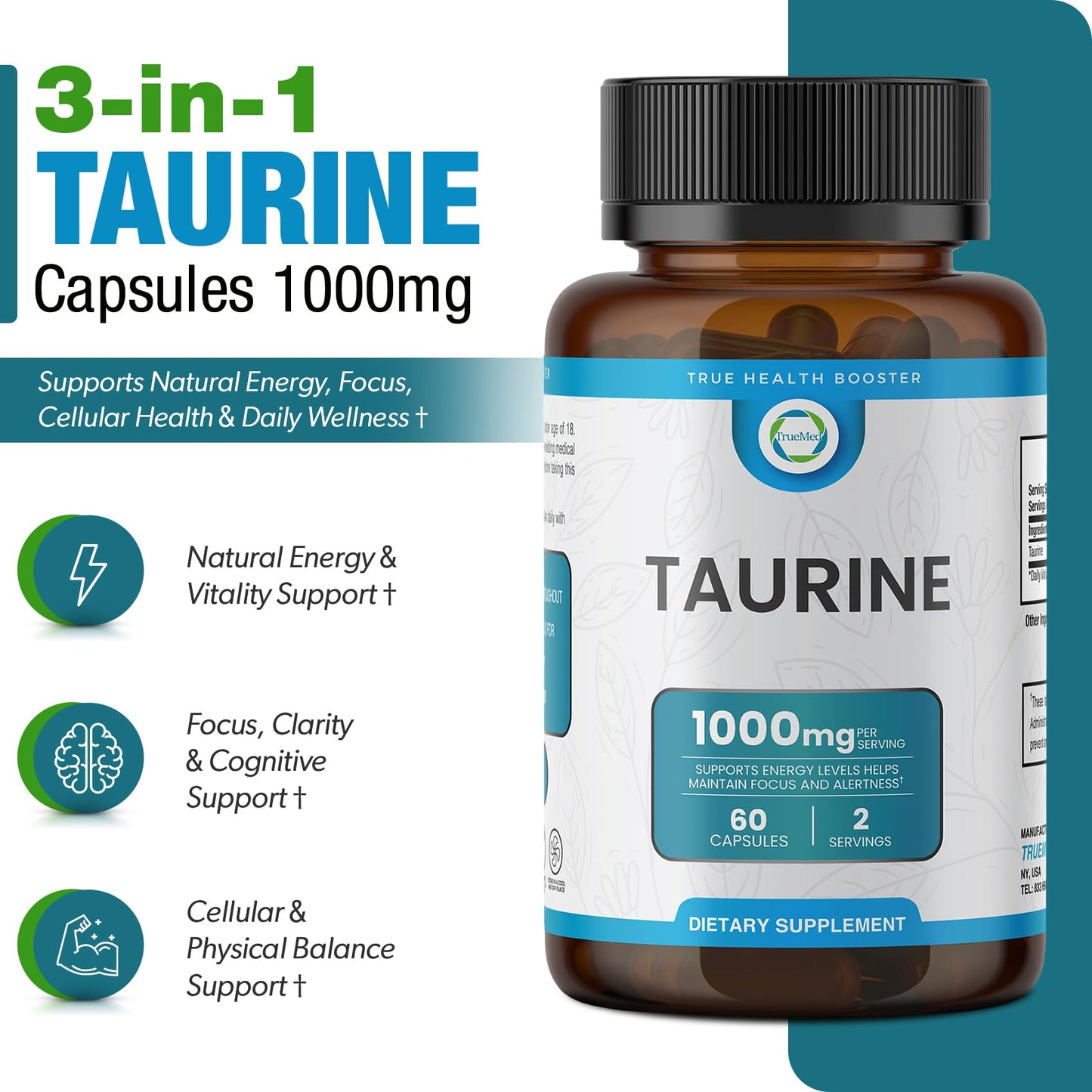 TRUEMED Taurine Capsules 60