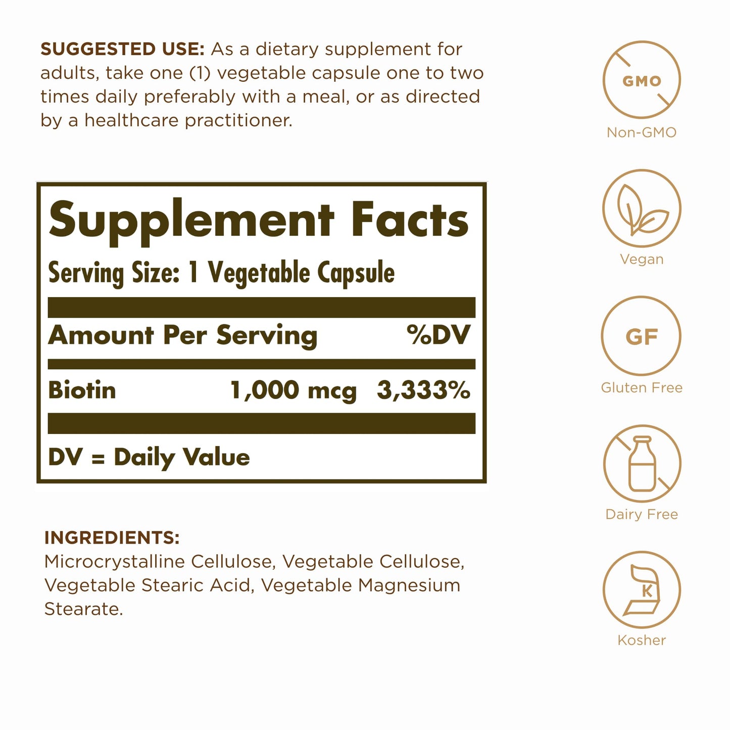Solgar Enhanced Potency Biotin for Hair, Skin & Nails Capsule, 250 Vegetable Capsules