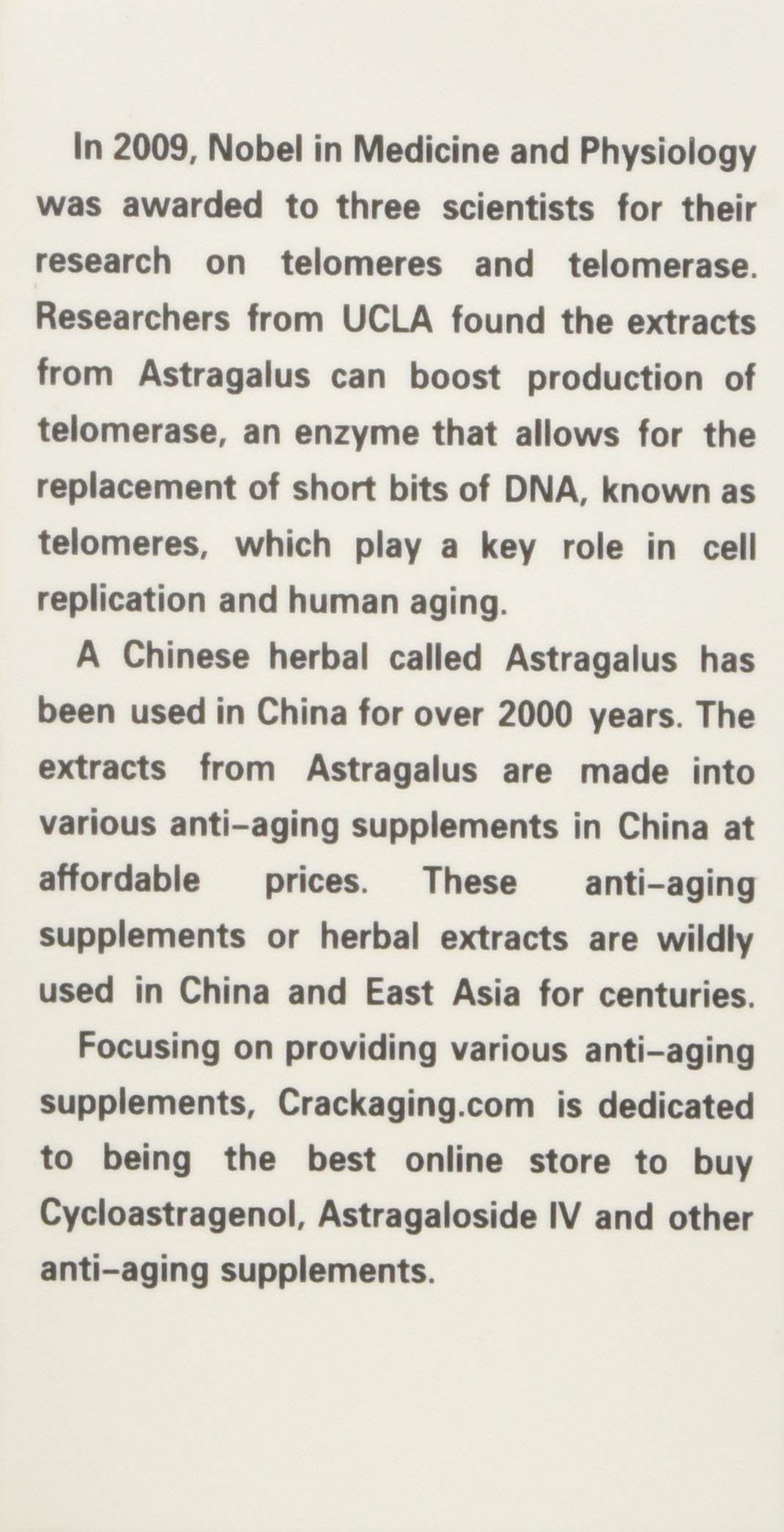 Crackaging Super-Absorption Cycloastragenol 98% Anti-Aging Supplement Telomere Nutritional 10mg, 60 Veggie Capsules