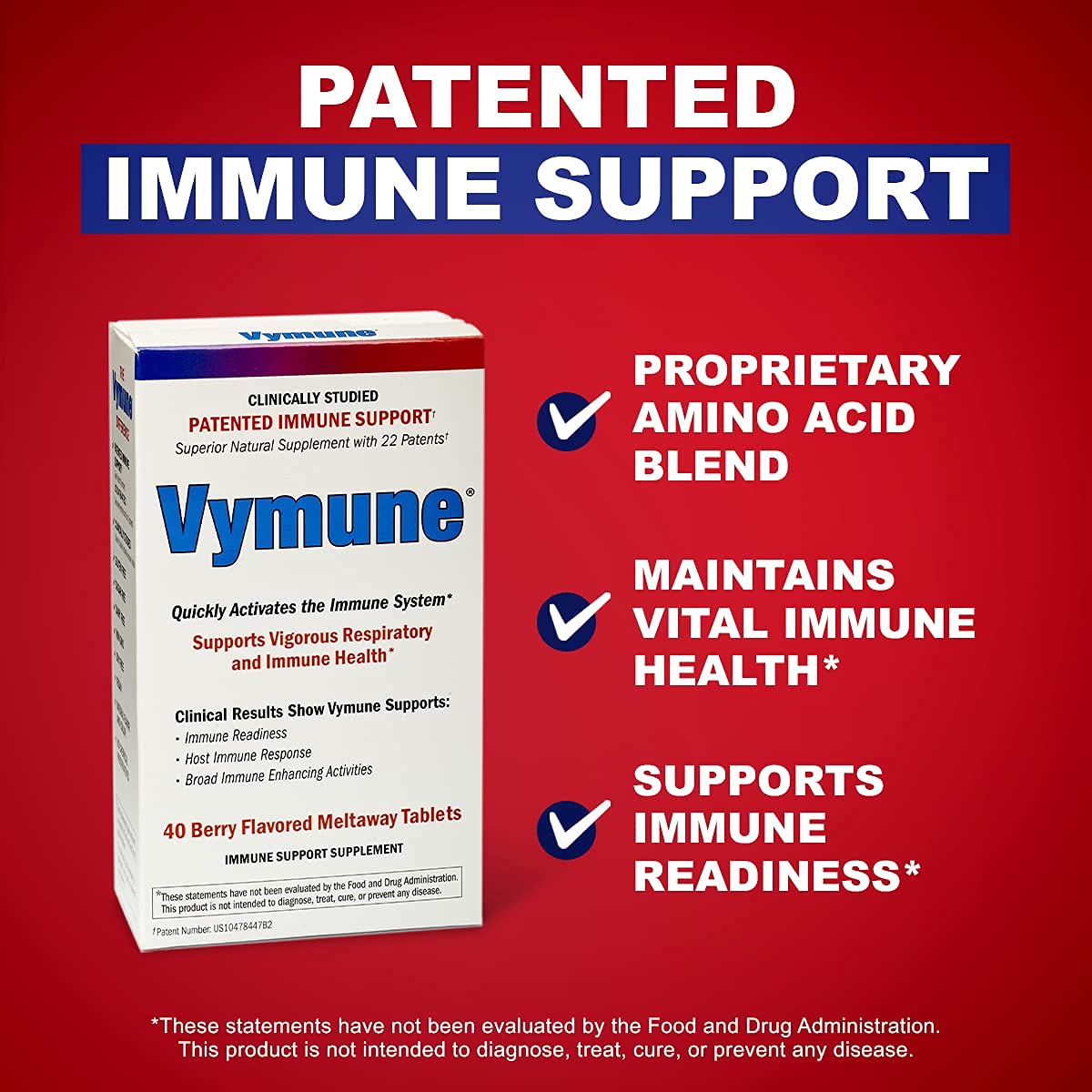 VYMEDIC Vymune Amino-Acid Advanced Immune Support Supplement Meltaway Tablets, 40 Count