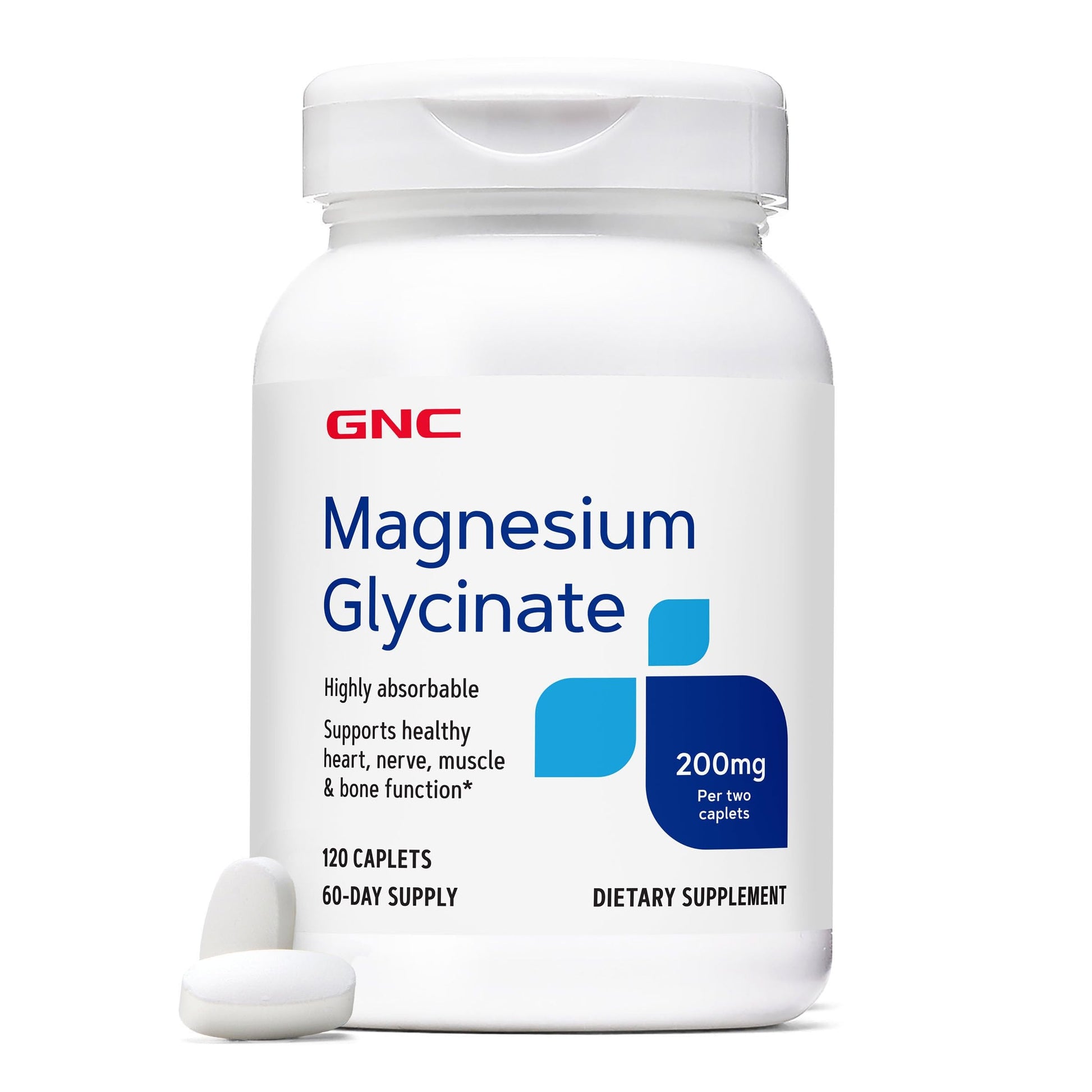 GNC Magnesium Glycinate Caplets, 200 mg, 120 Count