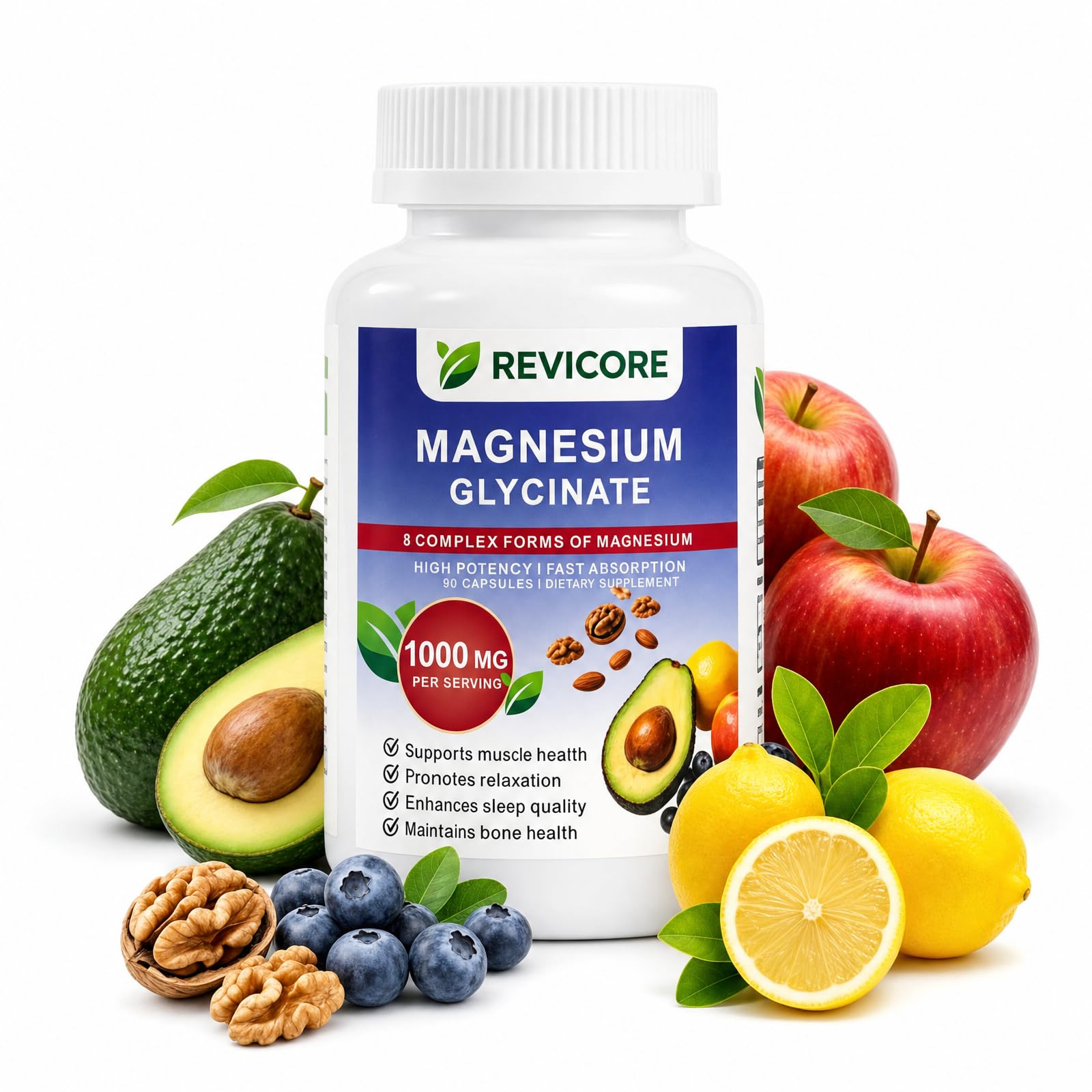 REVICORE Magnesium Complex 1000mg 8-in-1 Capsules, 90 Count