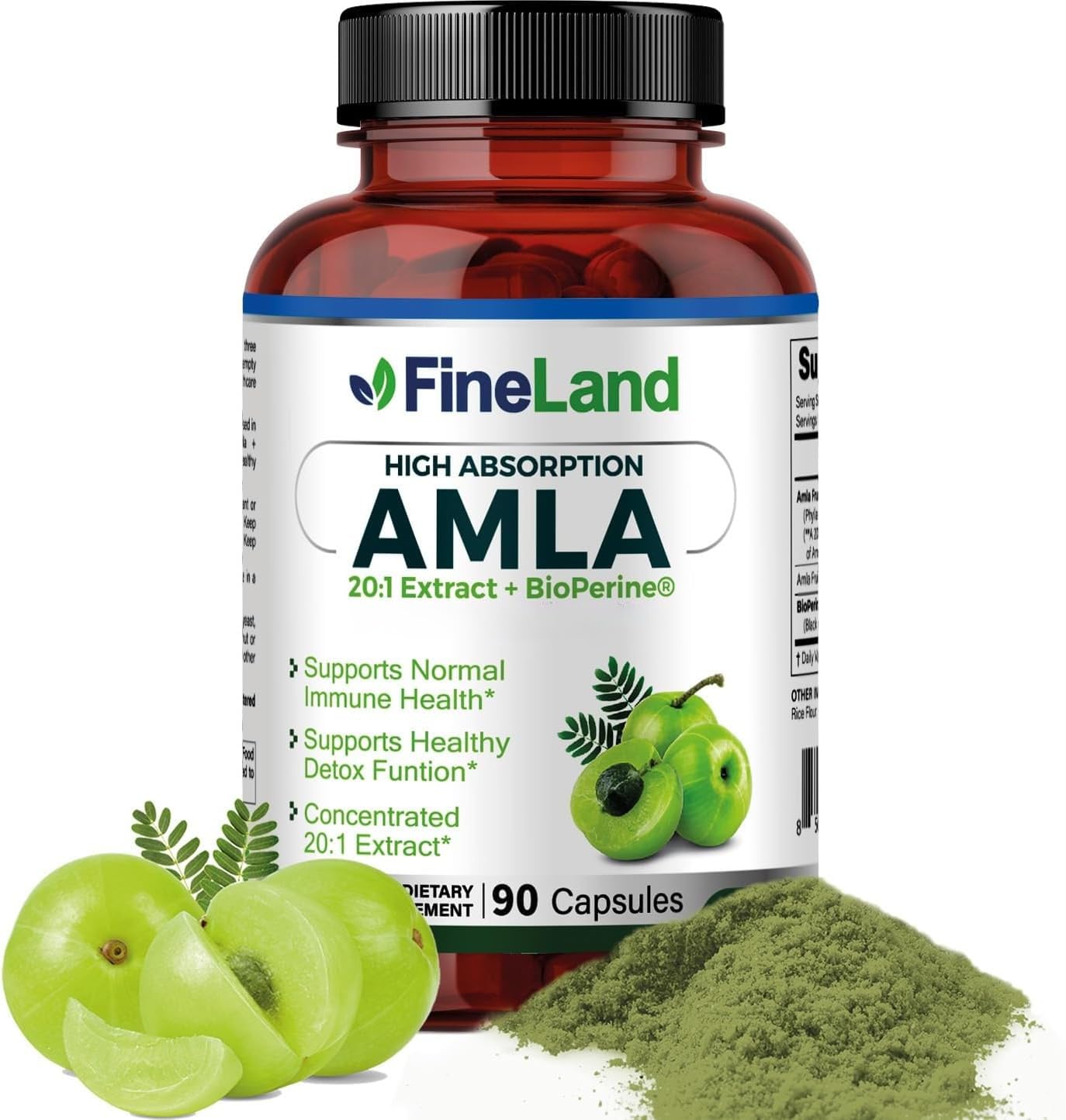 FineLand Amla (Indian Gooseberry) Full Spectrum Extract with BioPerine for Absorption, Immune & Digestive Support, 90 Capsules