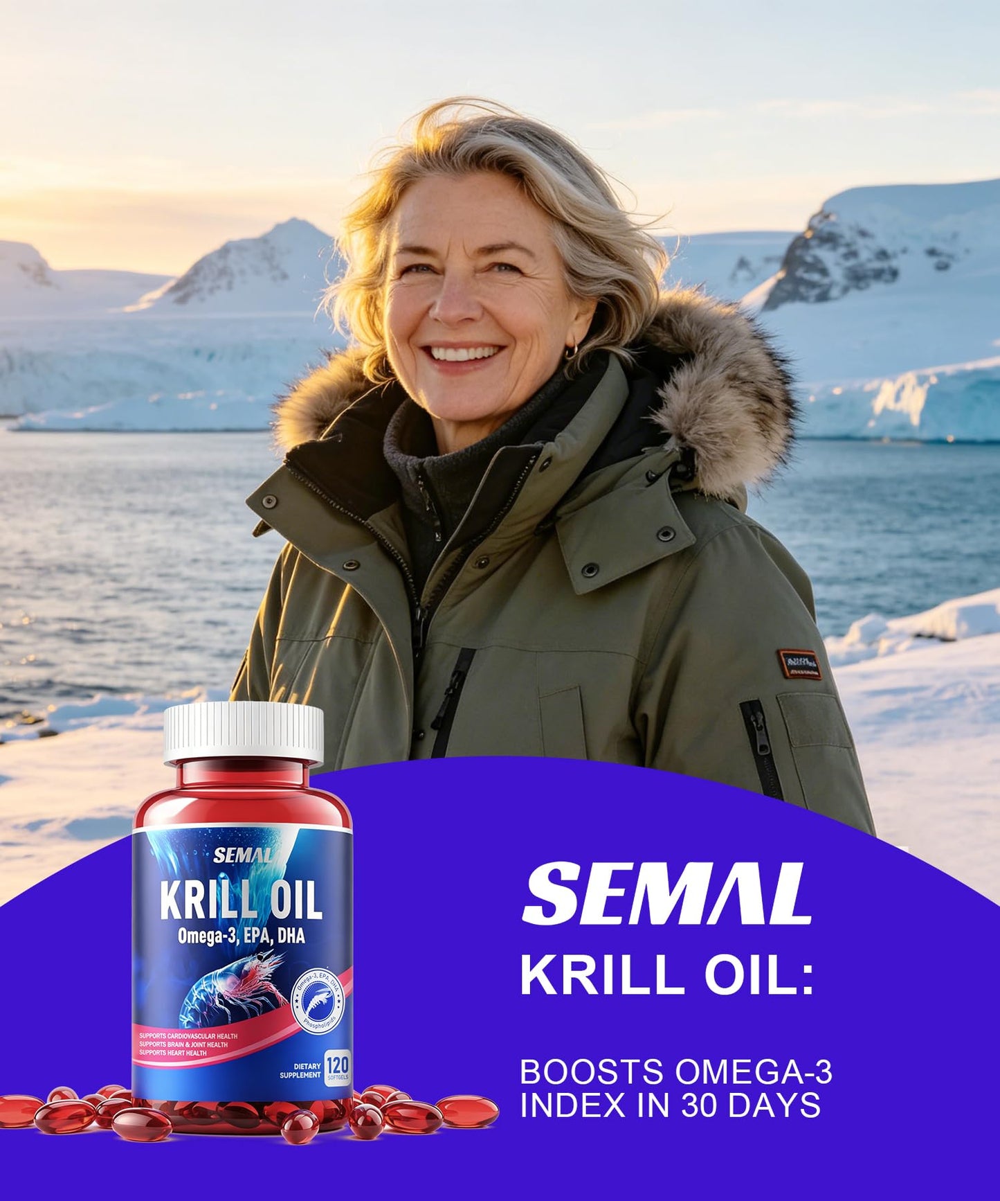 SEMAL Krill Oil 1000mg Omega-3 EPA DHA with Astaxanthin & Phospholipids Softgels, 120 Count