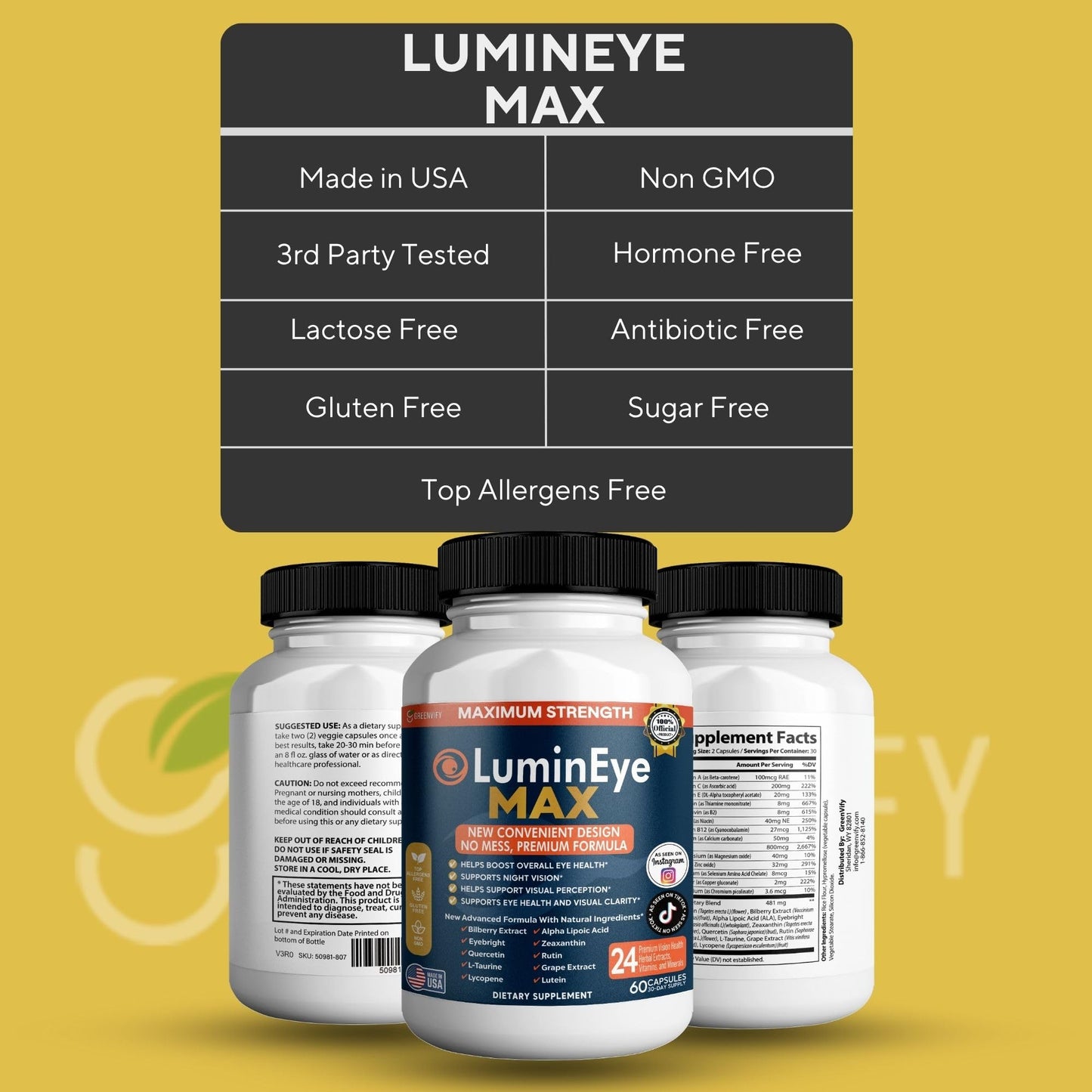 GREENVIFY LuminEye MAX Eye Health Supplement 60 Capsules